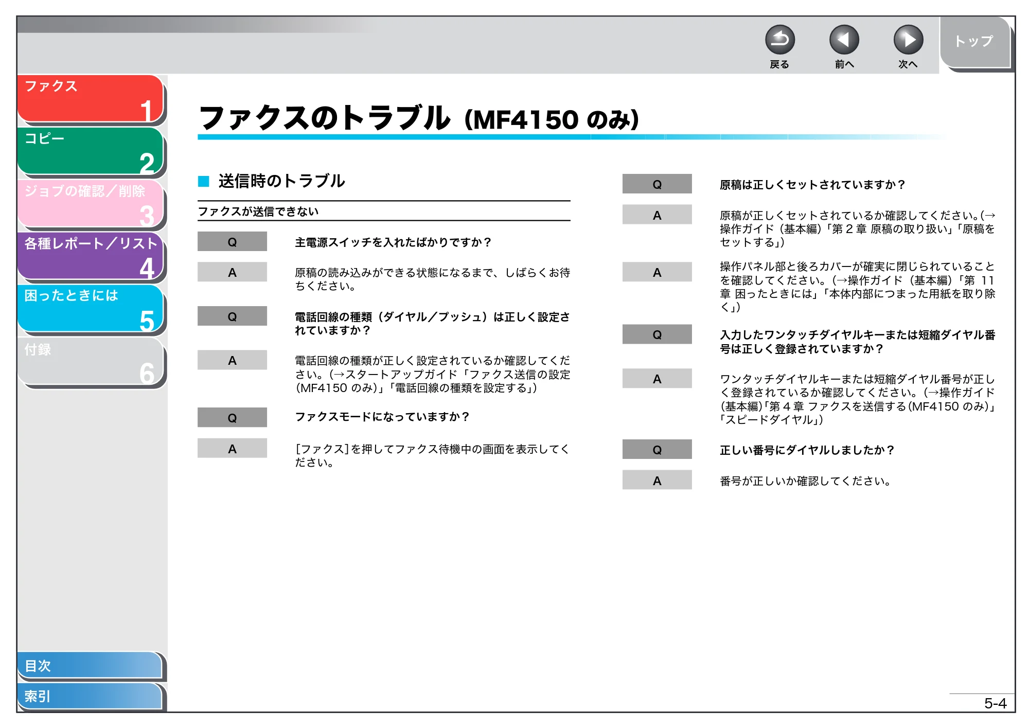 キヤノン MF4150/MF4130/MF4120 操作ガイド (応用編) (PDF形式/1.74Mバイト) — ファクスのトラブル(MF4150 のみ) — 原本ページ — 42ページ