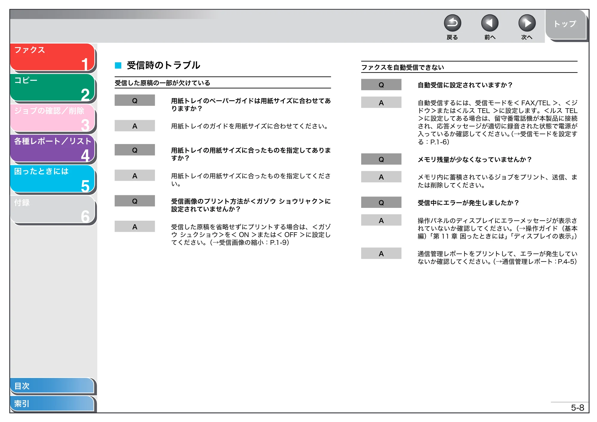 キヤノン MF4150/MF4130/MF4120 操作ガイド (応用編) (PDF形式/1.74Mバイト) — 受信時のトラブル — 原本ページ — 46ページ