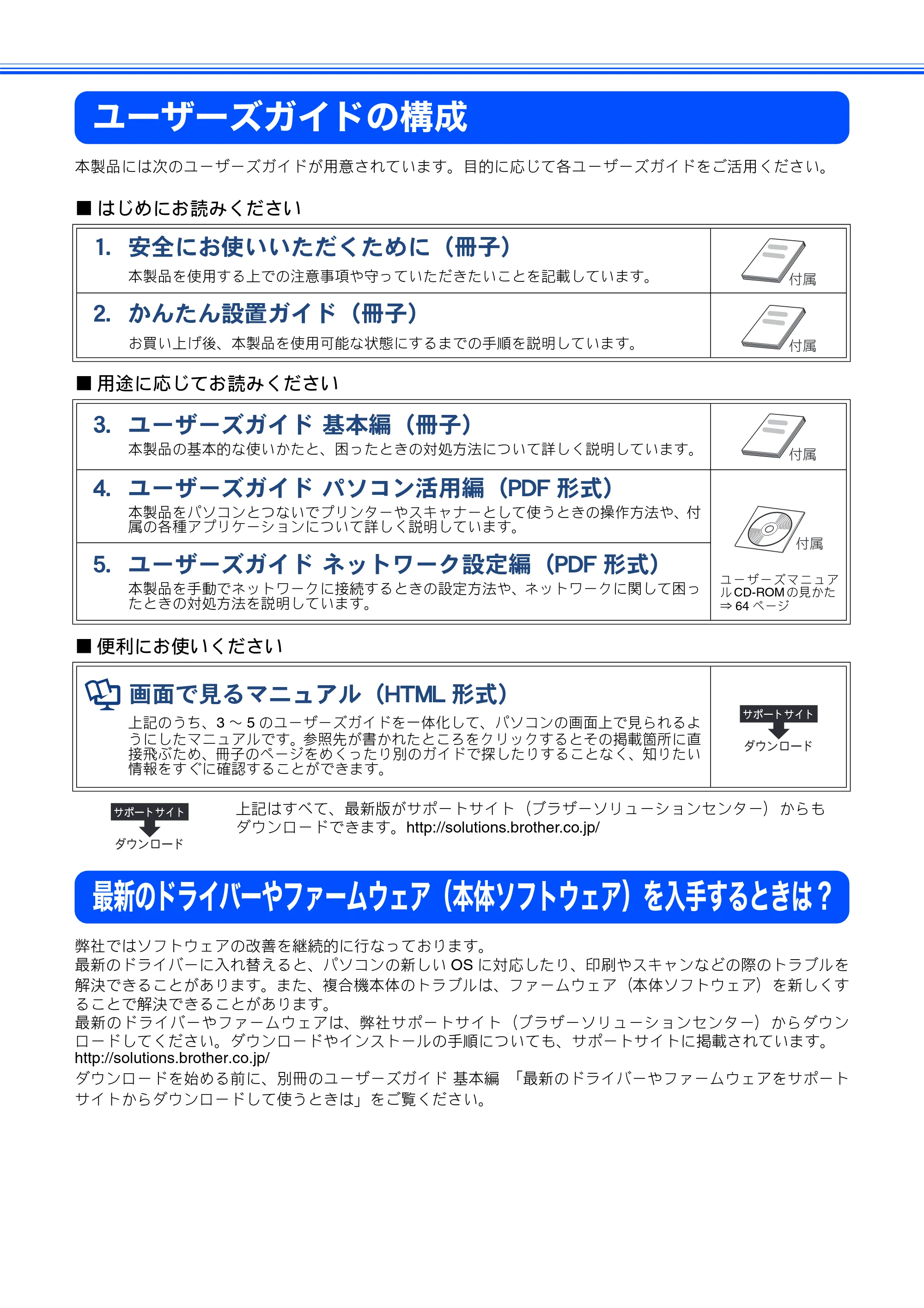 ブラザー MFC-J850DN / MFC-J850DWN かんたん設置ガイド — ユーザーズガイドの構成 — 原本ページ — 2ページ