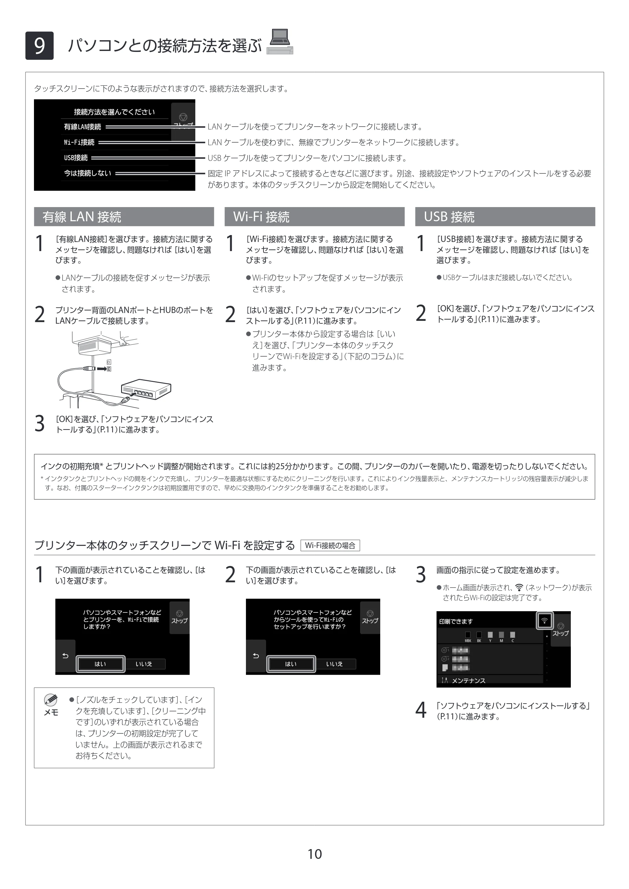 キヤノン TX-2100/TX-3100/TX-4100 TX-4100/TX-3100/TX-2100 セットアップガイド 2021年4月27日掲載(PDF:4.12MB) — 9 パソコンとの接続方法を選ぶ — 原本ページ — 10ページ