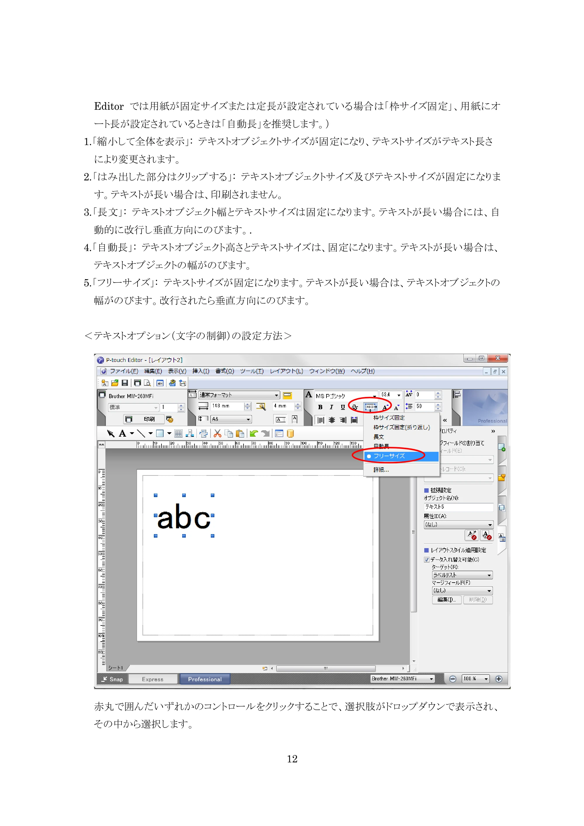 ブラザー MW-260 / MW-260MFi / MW-145BT P-touch テンプレートマニュアル / コマンドリファレンス — 原本ページ — 12ページ