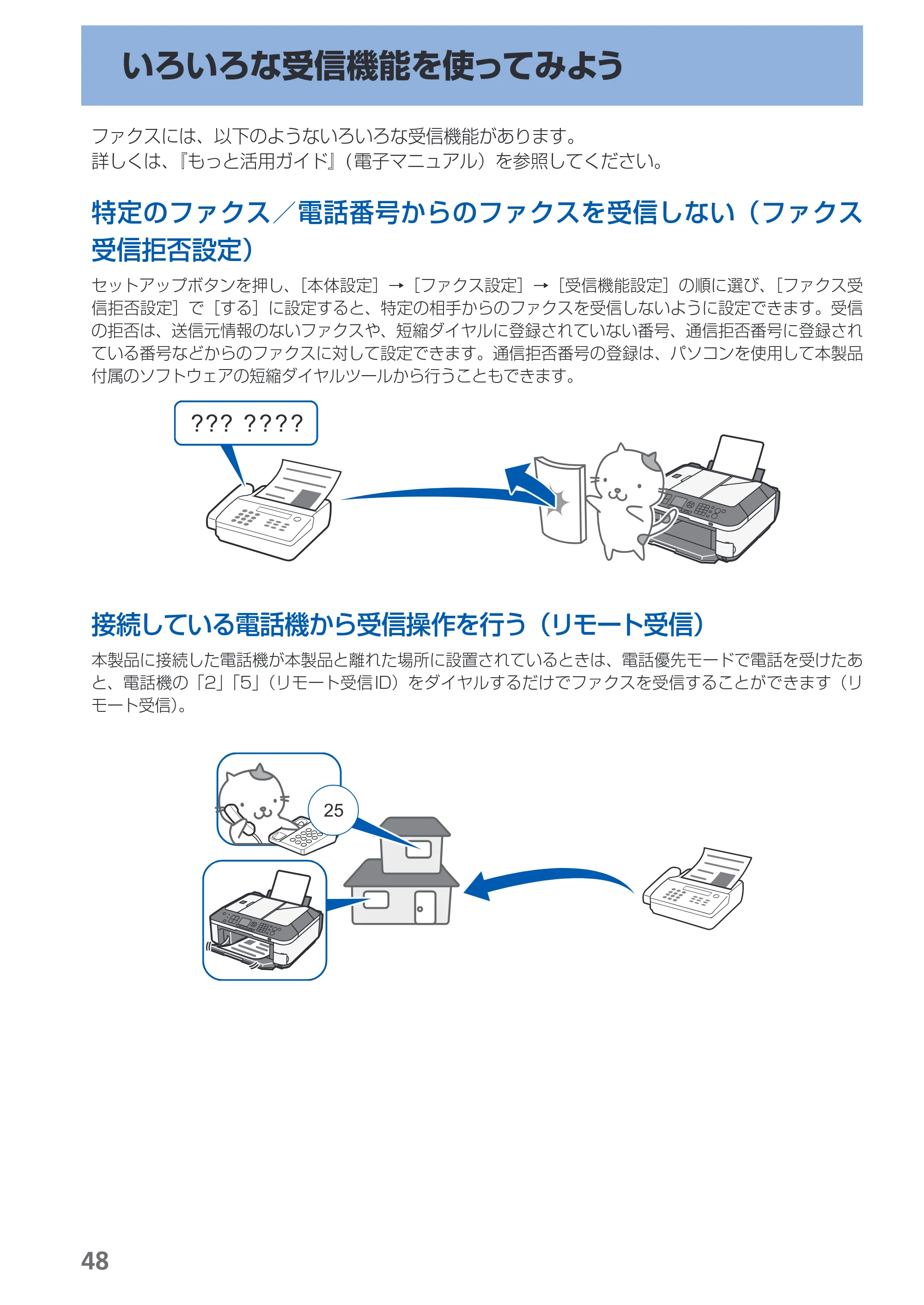 キヤノン PIXUS MX350 らくらく操作ガイド （PDF形式／21.04Mバイト） — いろいろな受信機能を使ってみよう — 原本ページ — 50ページ