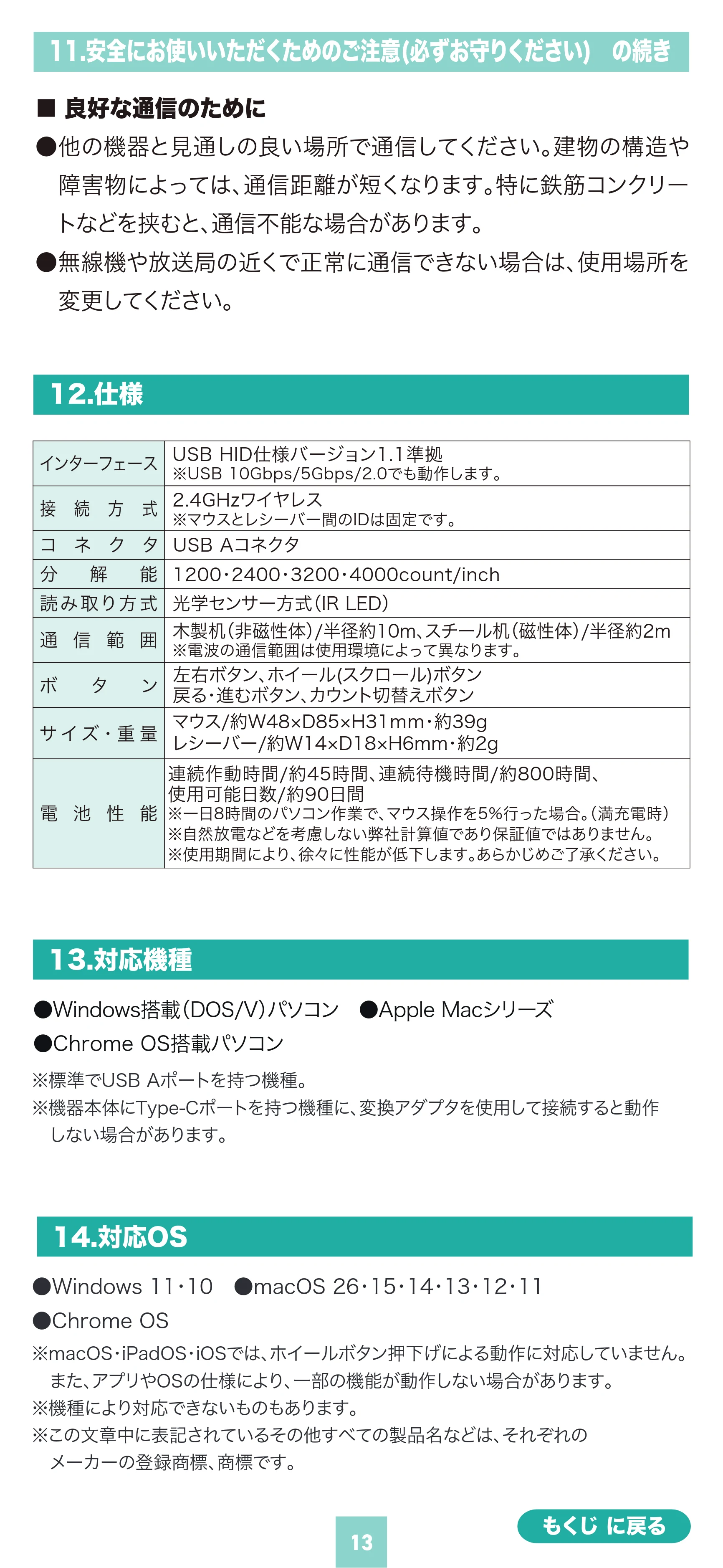 サンワサプライ 400-MAWS223BK / 400-MAWS223BL / 400-MAWS223R 取扱説明書 — 原本ページ — 13ページ