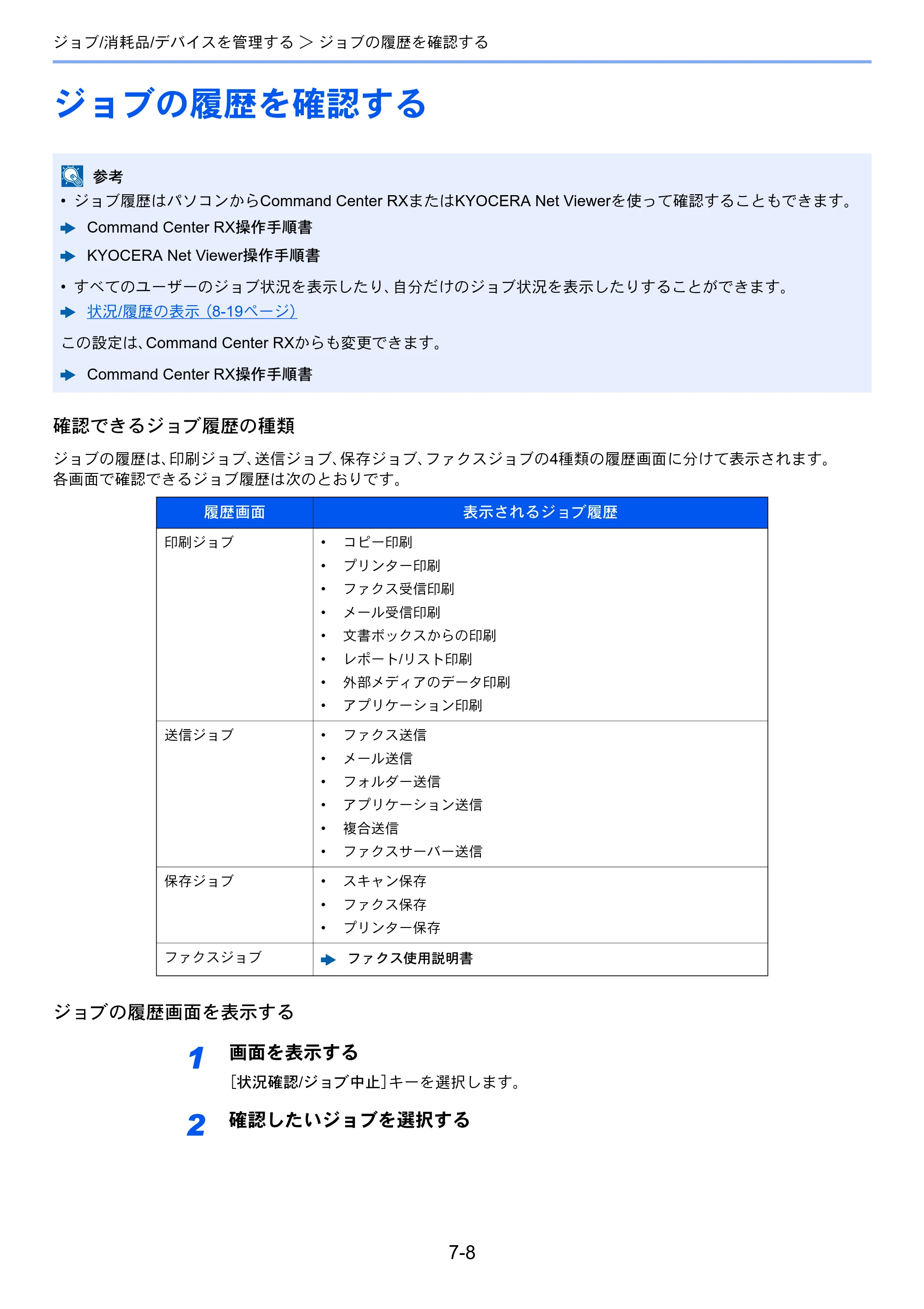 京セラ ECOSYS M2640idw ECOSYS M2640idw 使用説明書 — ジョブの履歴を確認する — 原本ページ — 257ページ