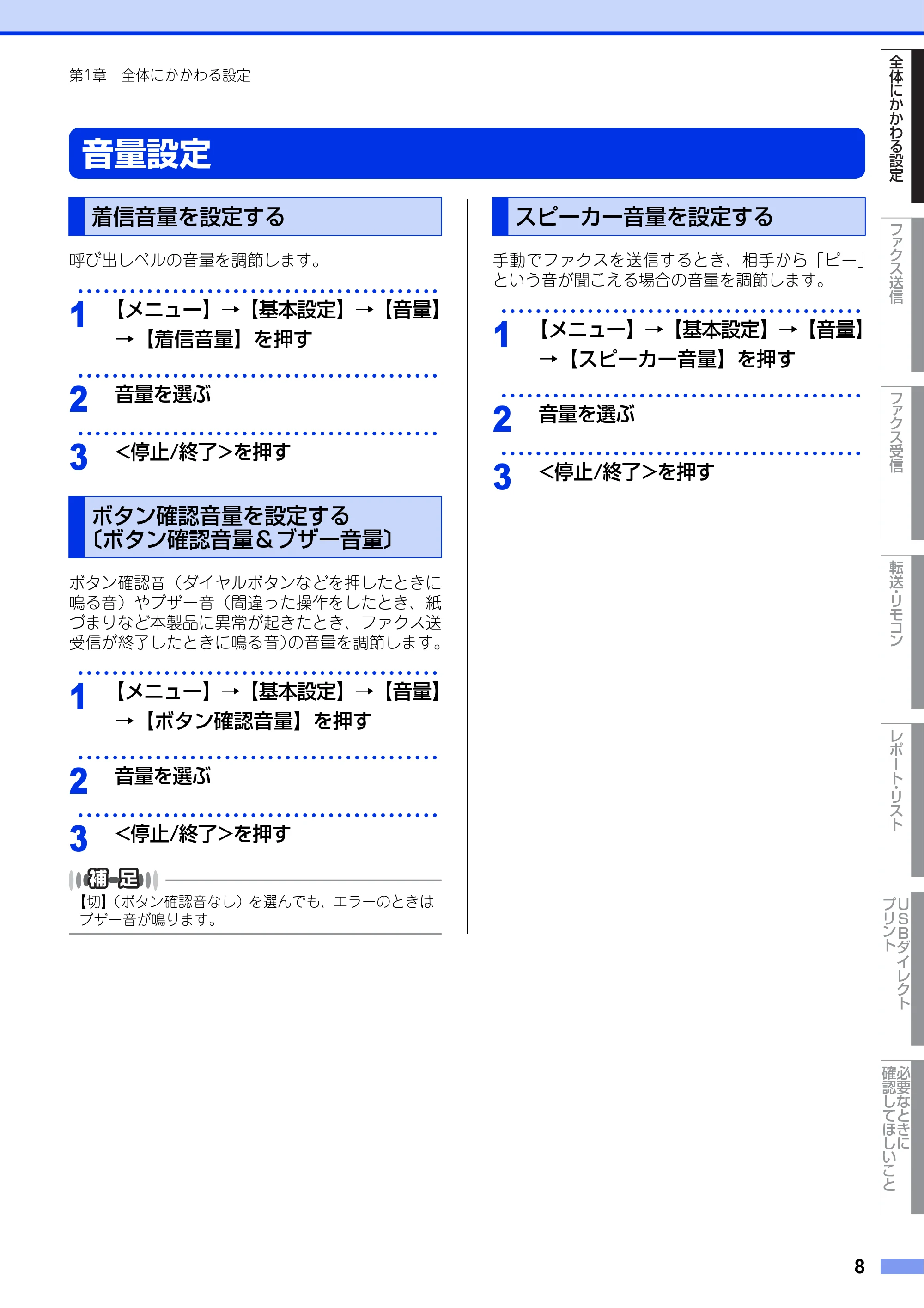 ブラザー MFC-8950DW ユーザーズガイド ～応用編～ — 音量設定 — 原本ページ — 8ページ