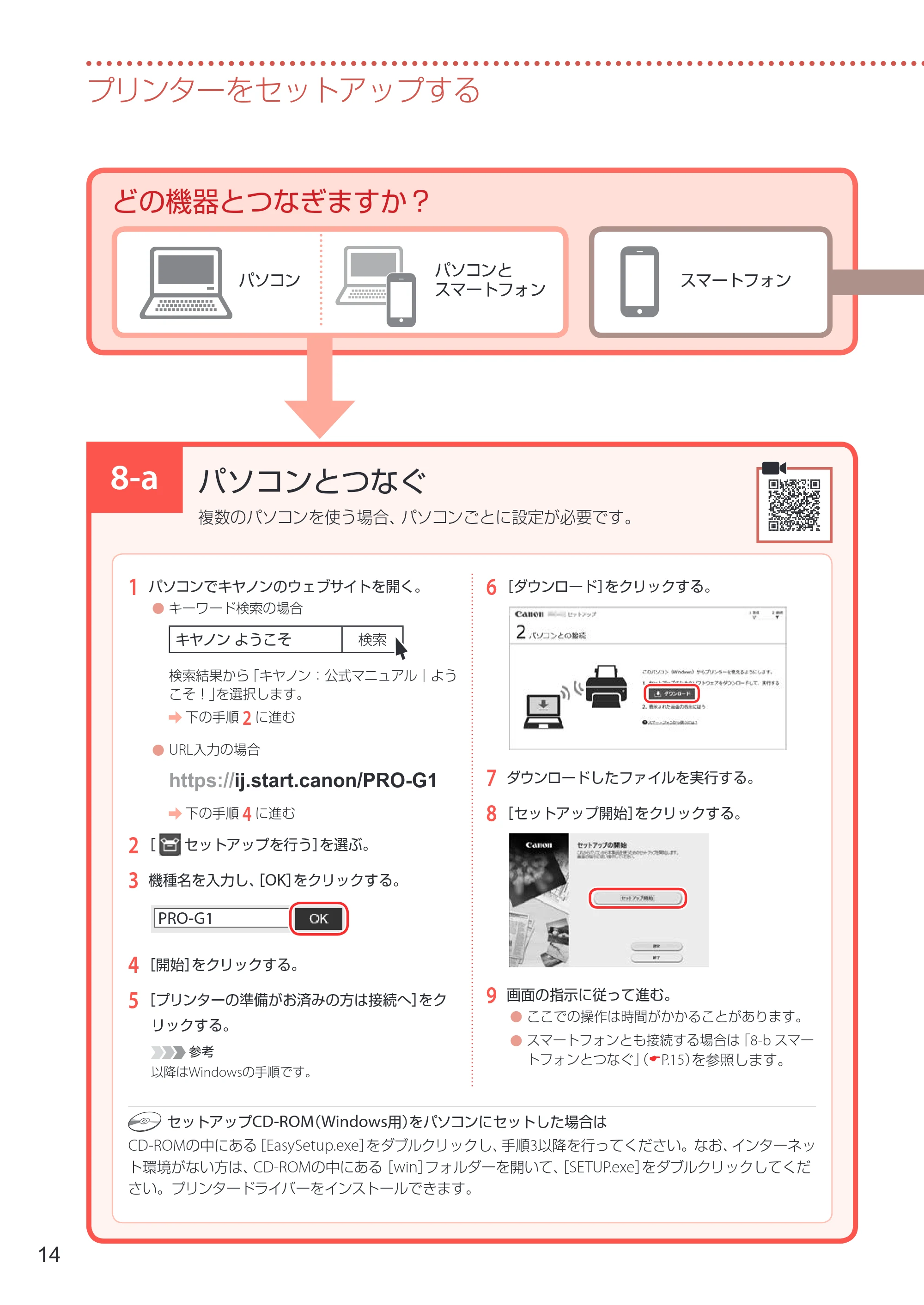 キヤノン imagePROGRAF PRO-G1 設置・基本操作マニュアル 2022年2月15日掲載（PDF：5.77MB） — 8-a パソコンとつなぐ — 原本ページ — 16ページ