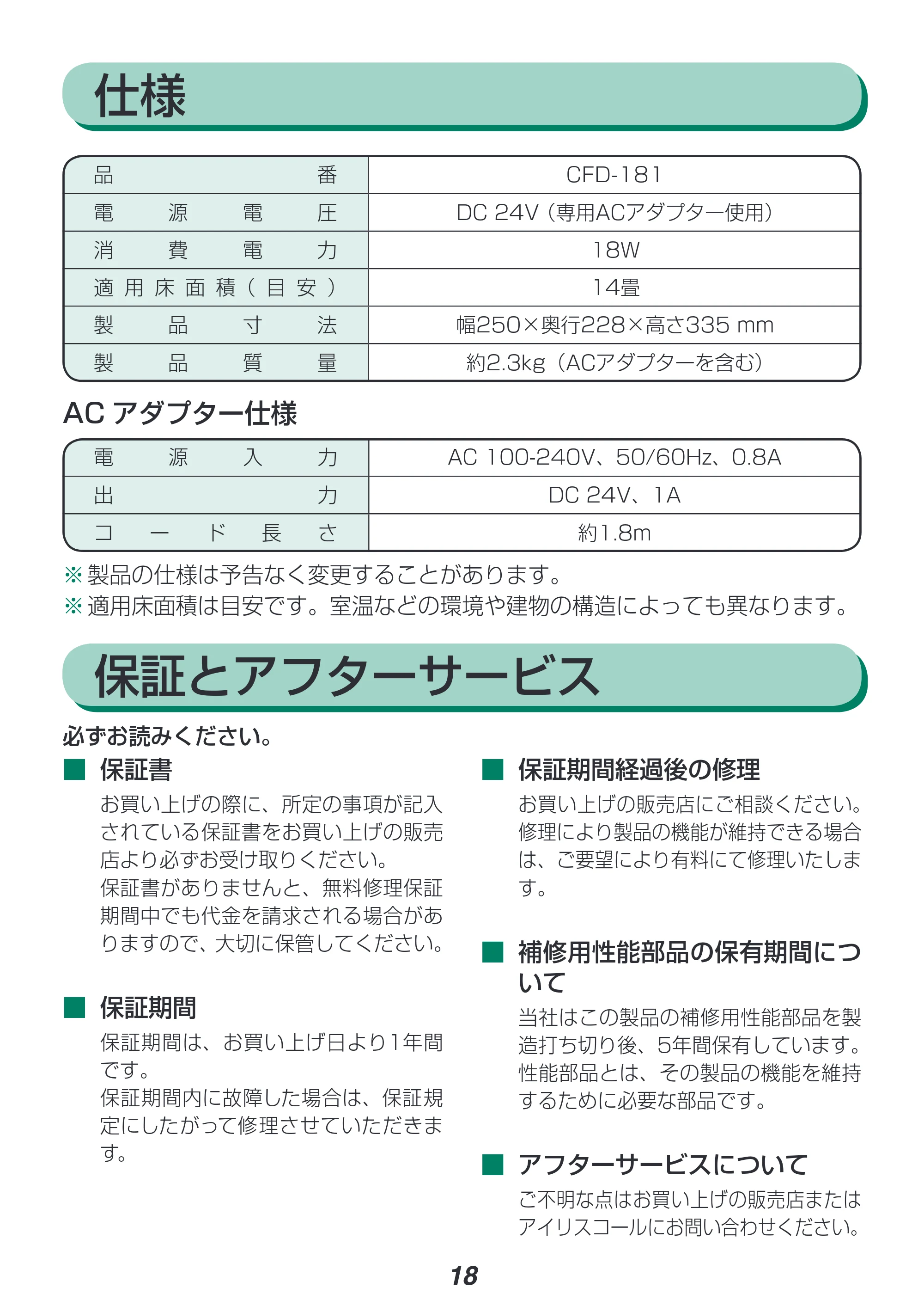 アイリスオーヤマ CFD-181 取扱説明書 — 原本ページ — 18ページ