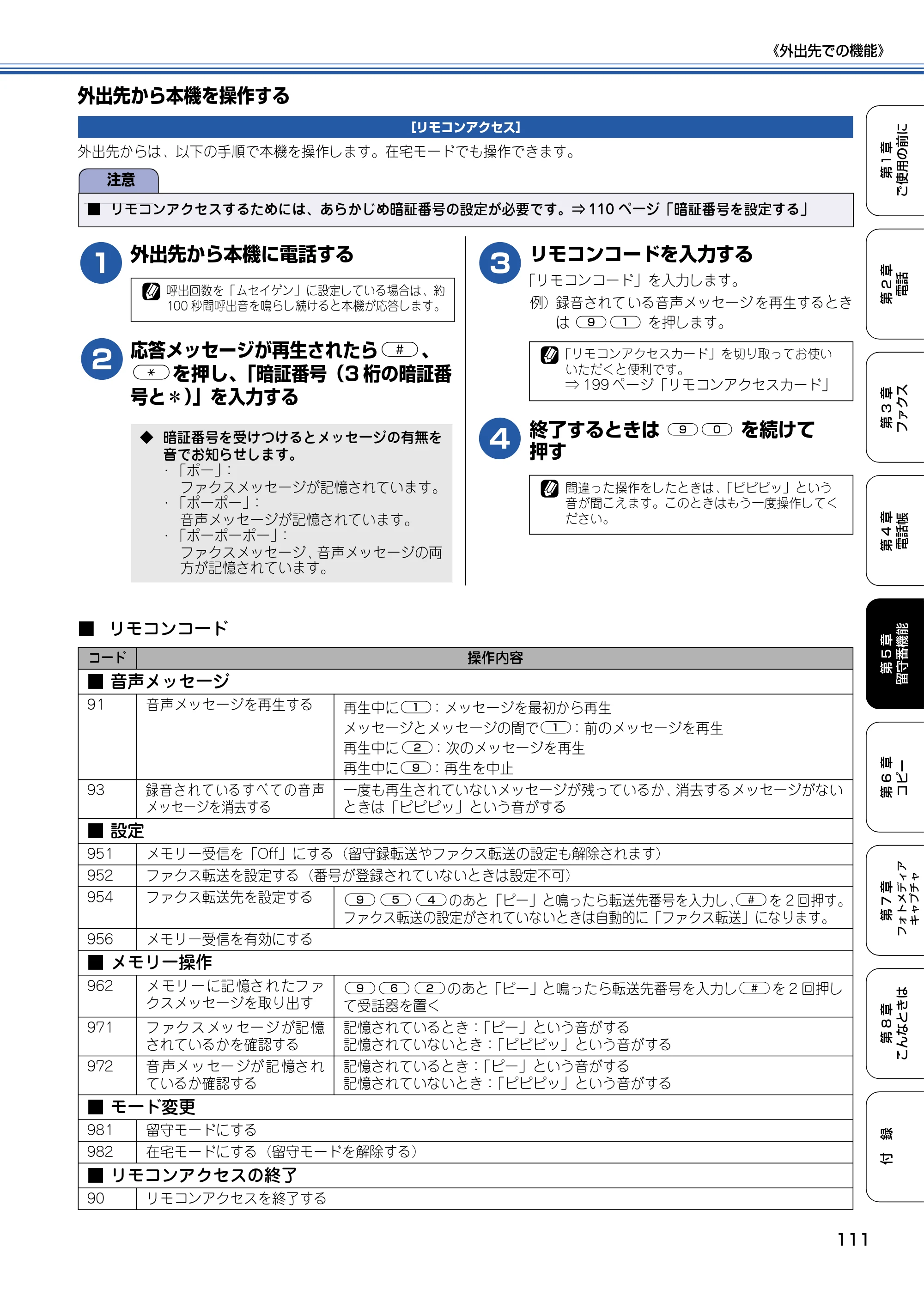 ブラザー MFC-615CL 取扱説明書（本体） — 外出先から本機を操作する — 原本ページ — 112ページ