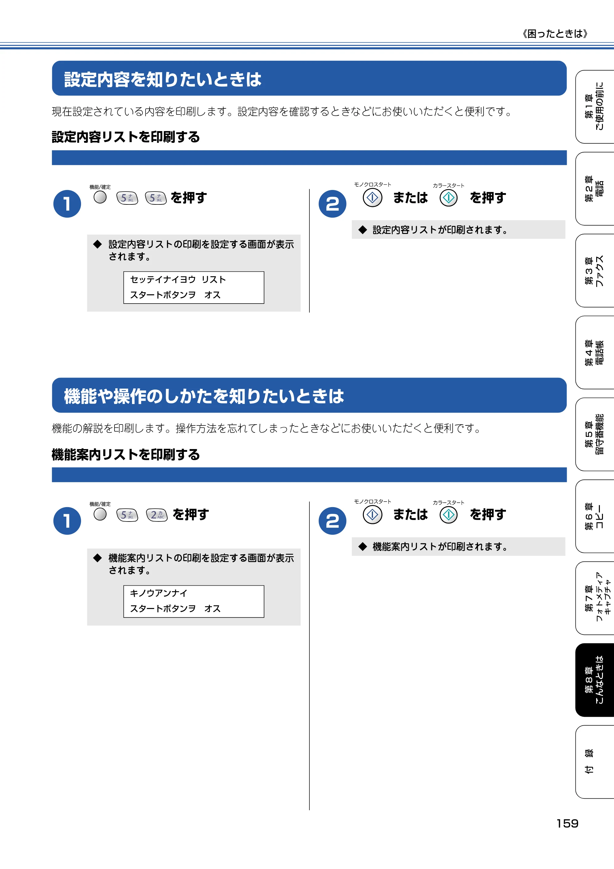 ブラザー MFC-615CL 取扱説明書（本体） — 設定内容を知りたいときは — 原本ページ — 160ページ