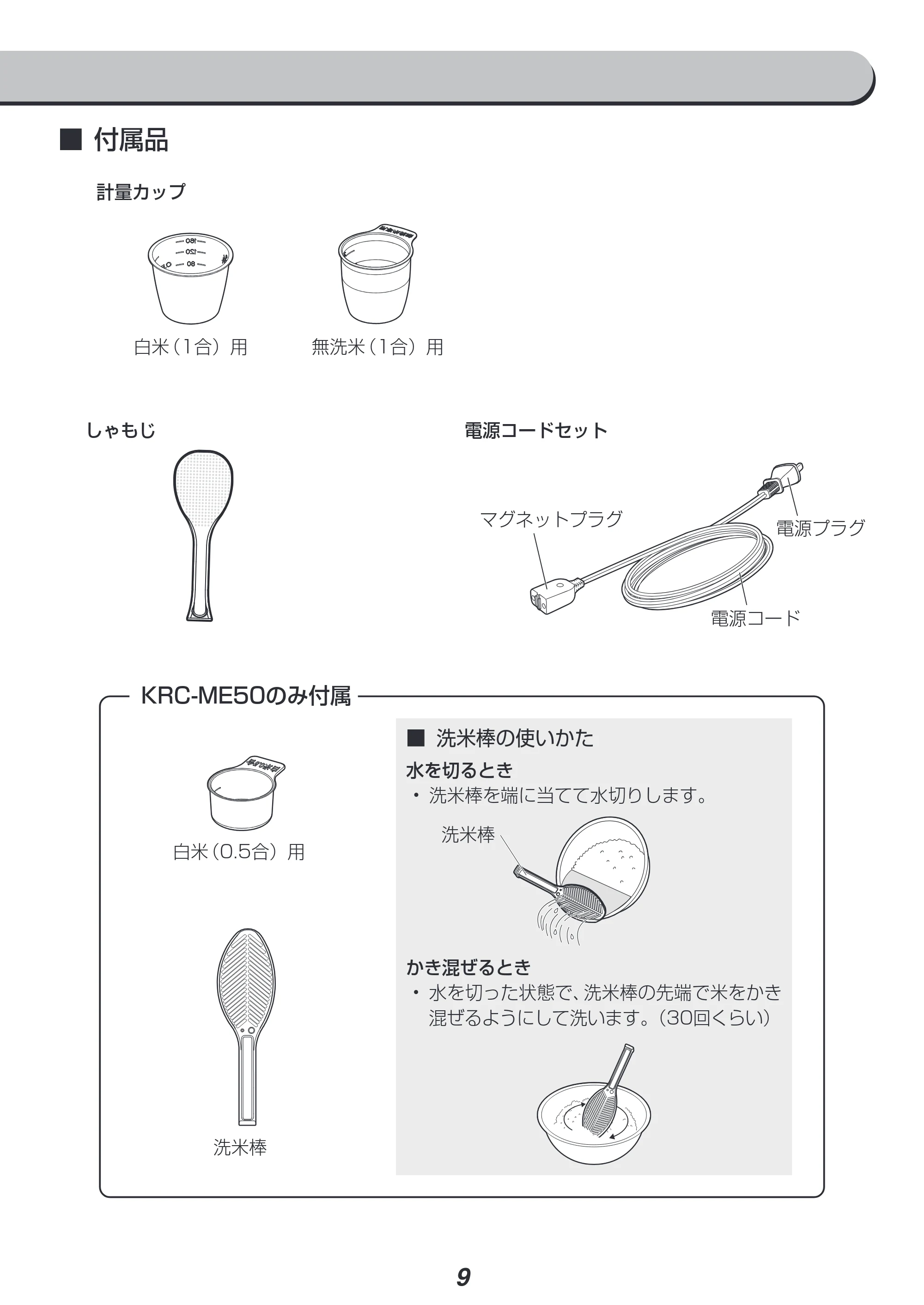 アイリスオーヤマ KRC-ME50 取扱説明書 — 原本ページ — 9ページ