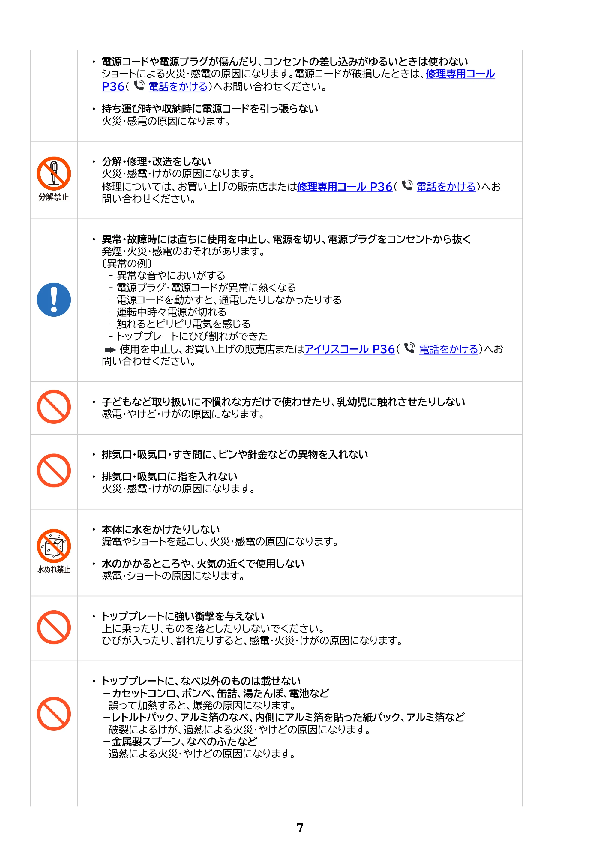 アイリスオーヤマ IHK-TA1 取扱説明書 — 原本ページ — 7ページ