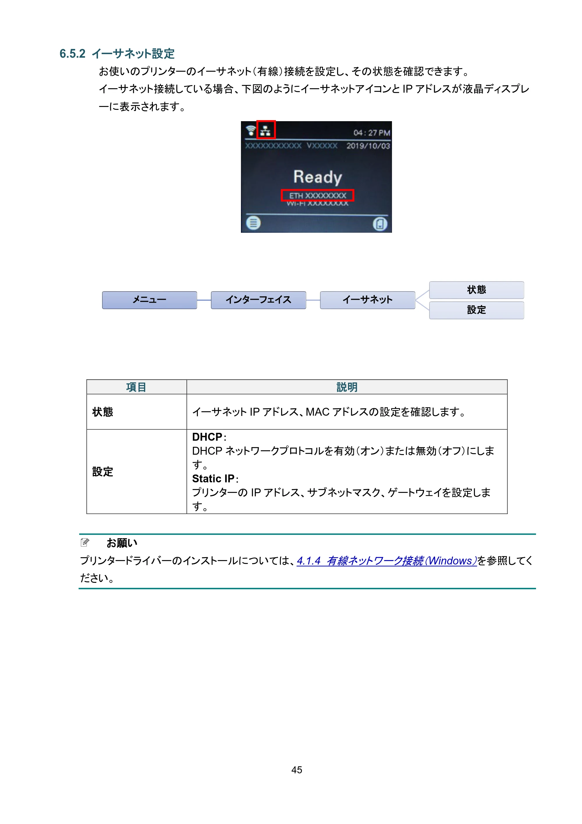 ブラザー TD-4650TNWB / TD-4750TNWB / TD-4750TNWBR ユーザーズガイド — 6.5.2 イーサネット設定 — 原本ページ — 50ページ