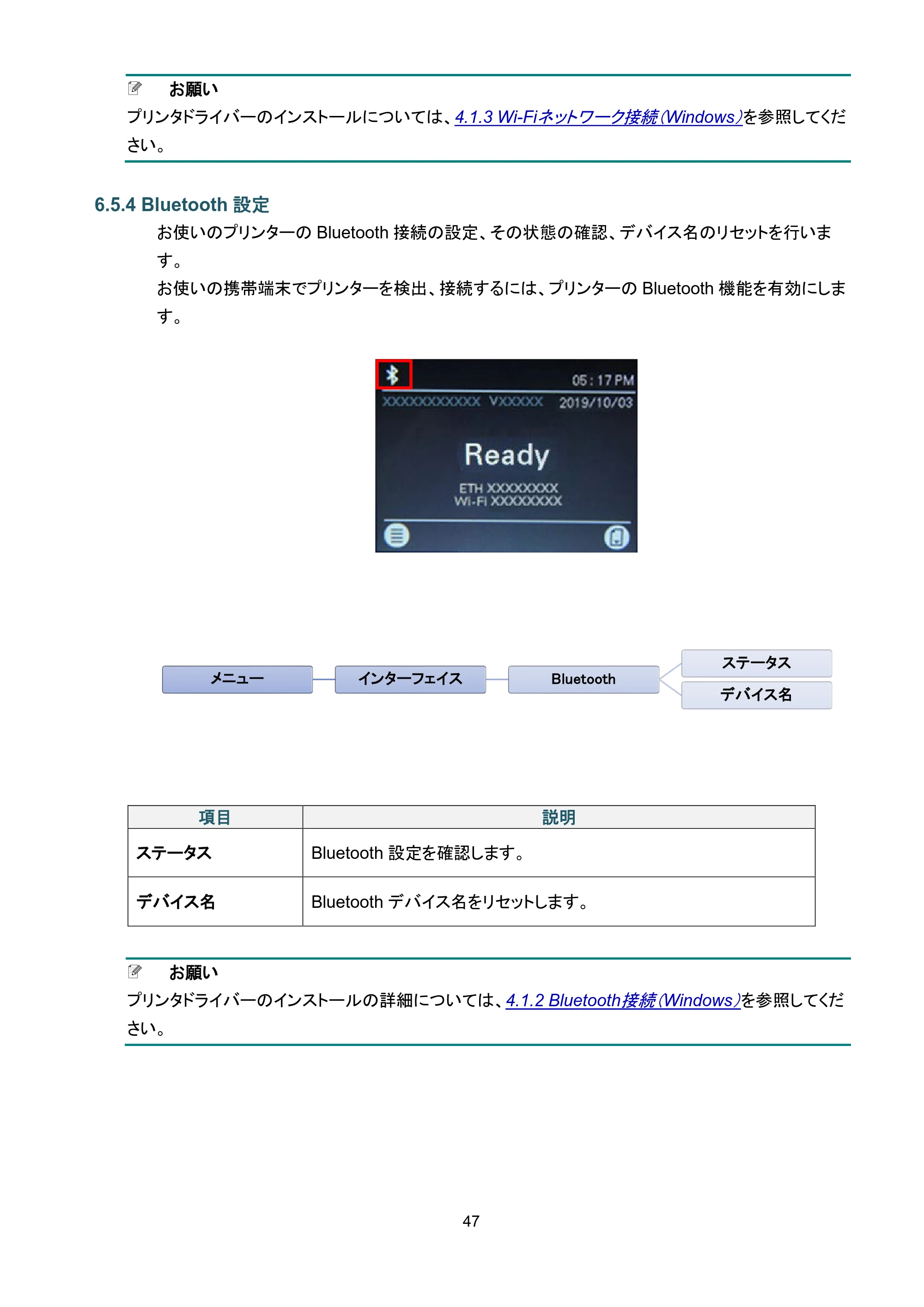 ブラザー TD-4650TNWB / TD-4750TNWB / TD-4750TNWBR ユーザーズガイド — 6.5.4 Bluetooth設定 — 原本ページ — 52ページ