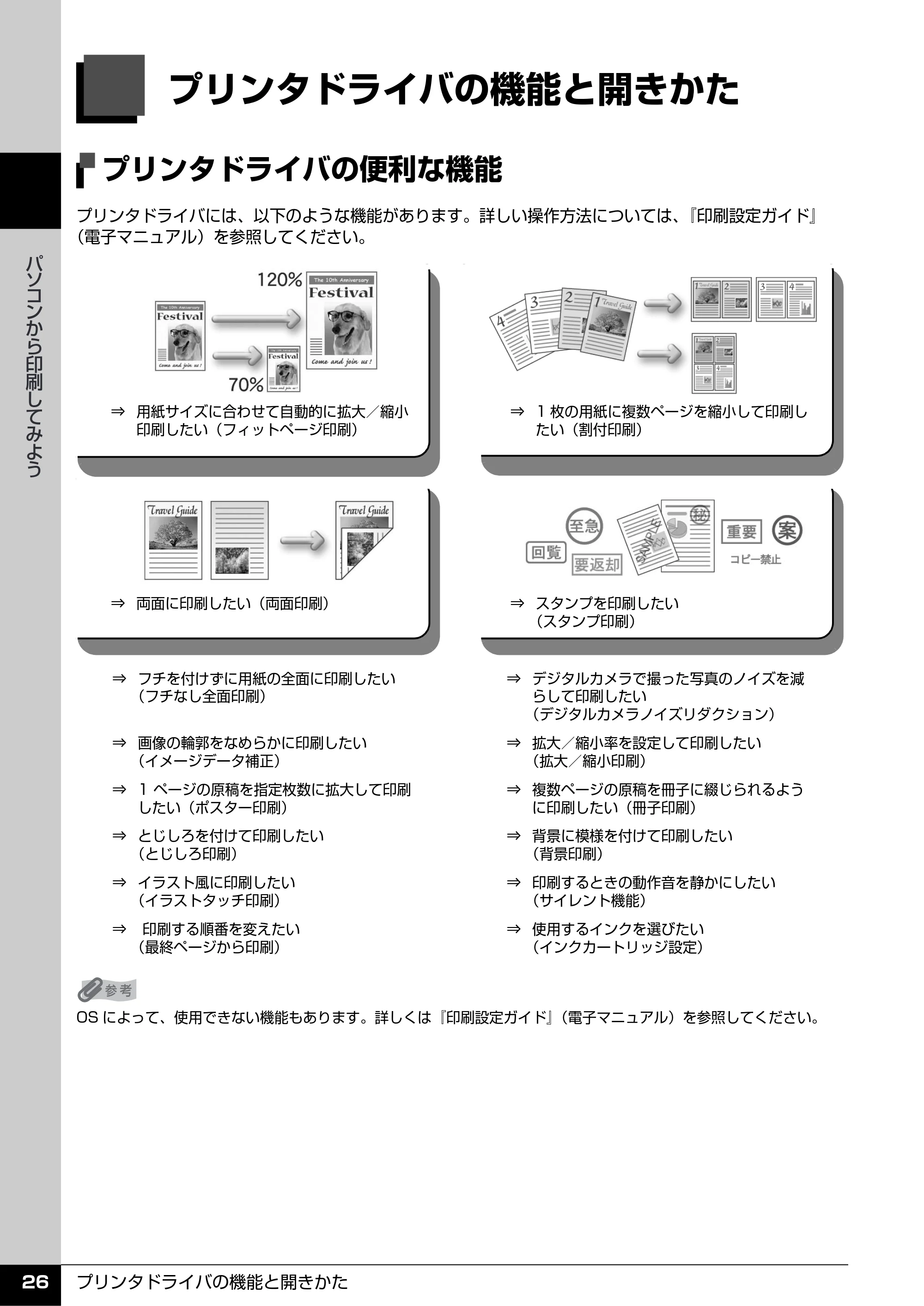 キヤノン PIXUS iP2500 操作ガイド (PDF形式/10.03Mバイト) — プリンタドライバの機能と開きかた — 原本ページ — 27ページ