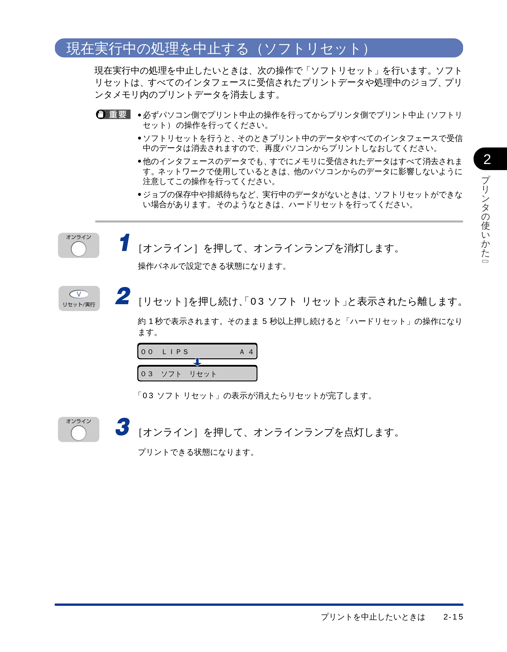 キヤノン LBP-1510 ユーザーズガイド (PDF形式/2.96Mバイト) — 現在実行中の処理を中止する(ソフトリセット) — 原本ページ — 40ページ