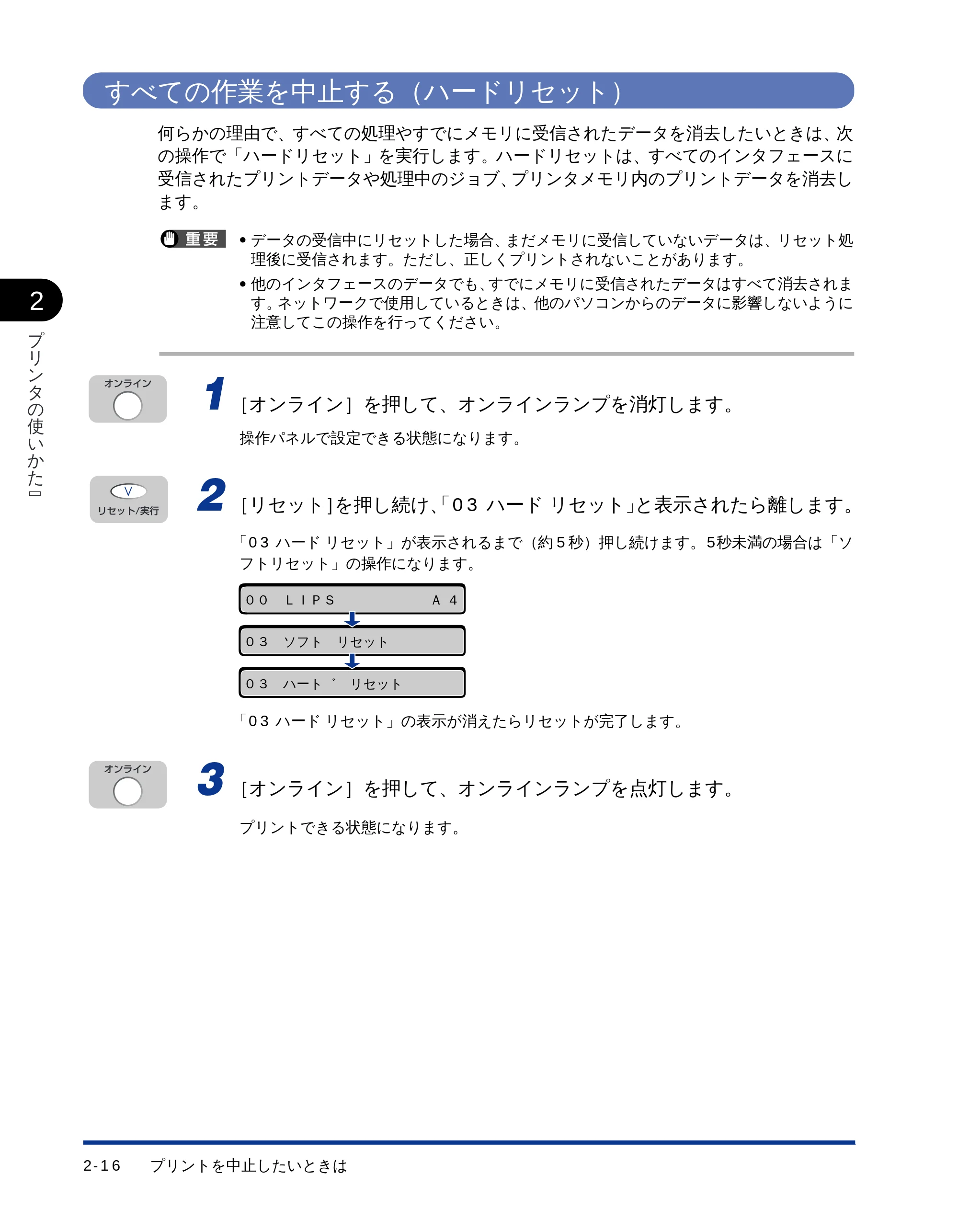 キヤノン LBP-1510 ユーザーズガイド (PDF形式/2.96Mバイト) — すべての作業を中止する(ハードリセット) — 原本ページ — 41ページ