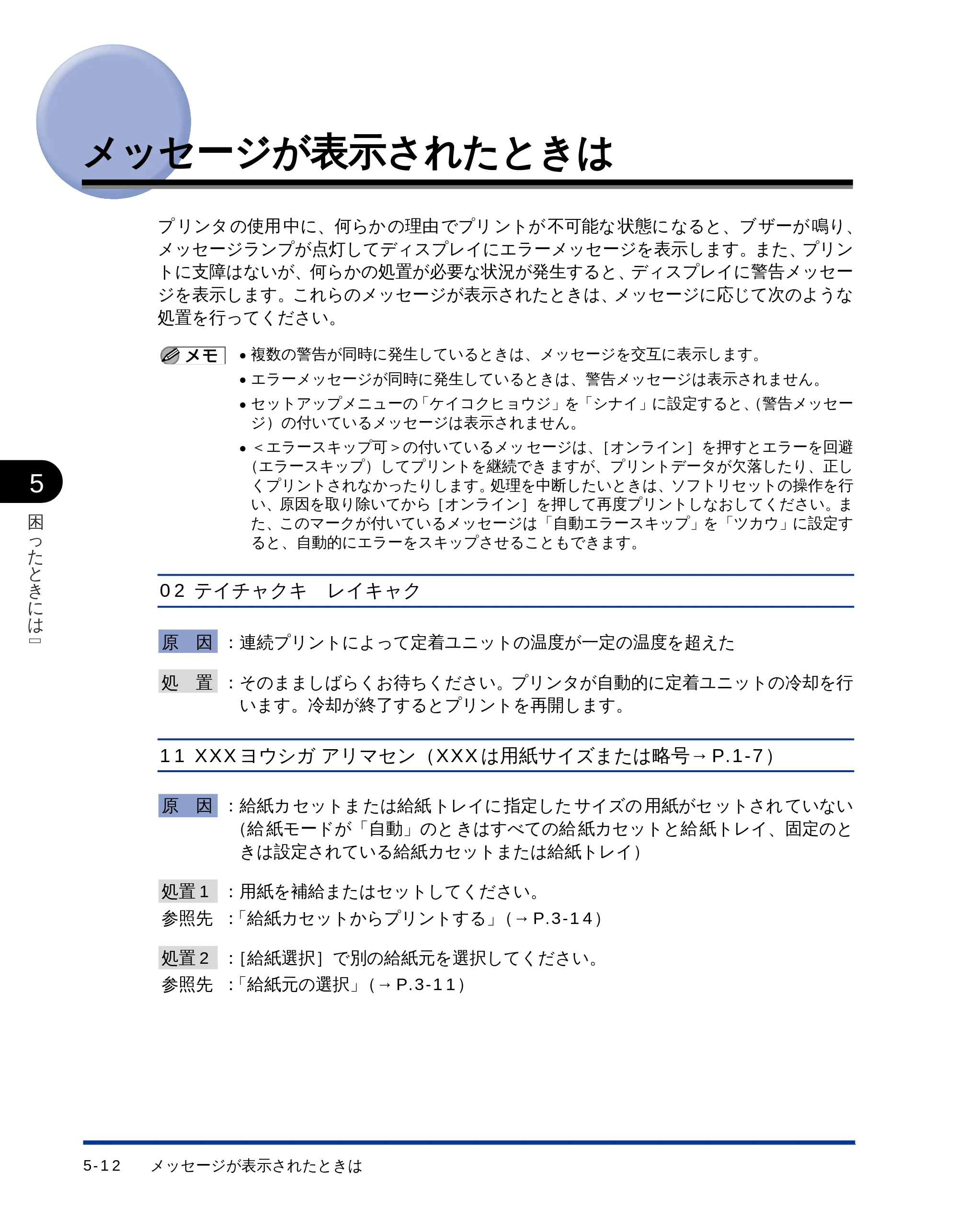 キヤノン LBP-1510 ユーザーズガイド （PDF形式／2.96Mバイト） — メッセージが表示されたときは — 原本ページ — 114ページ