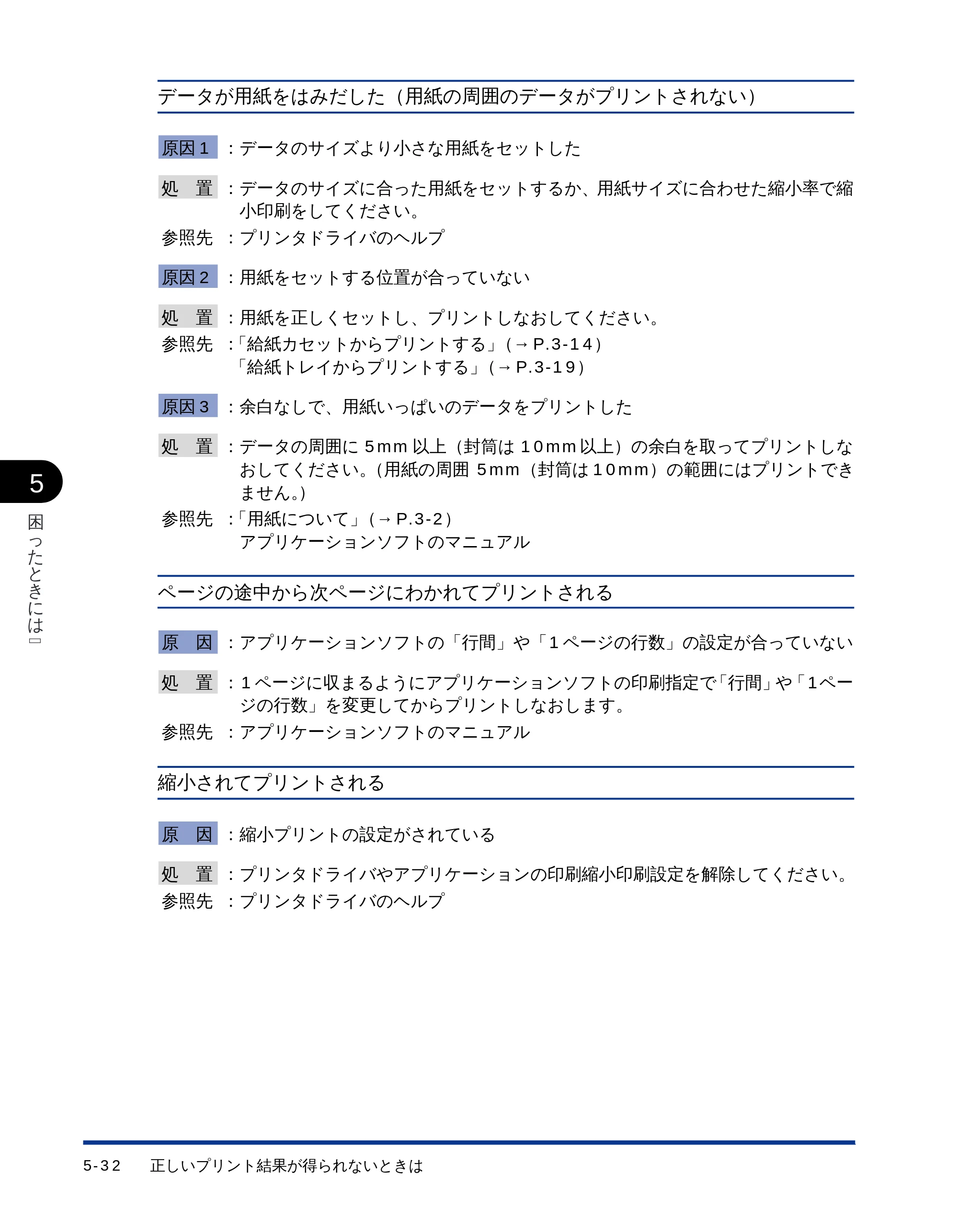 キヤノン LBP-1510 ユーザーズガイド （PDF形式／2.96Mバイト） — データが用紙をはみだした（用紙の周囲のデータがプリントされない） — 原本ページ — 134ページ