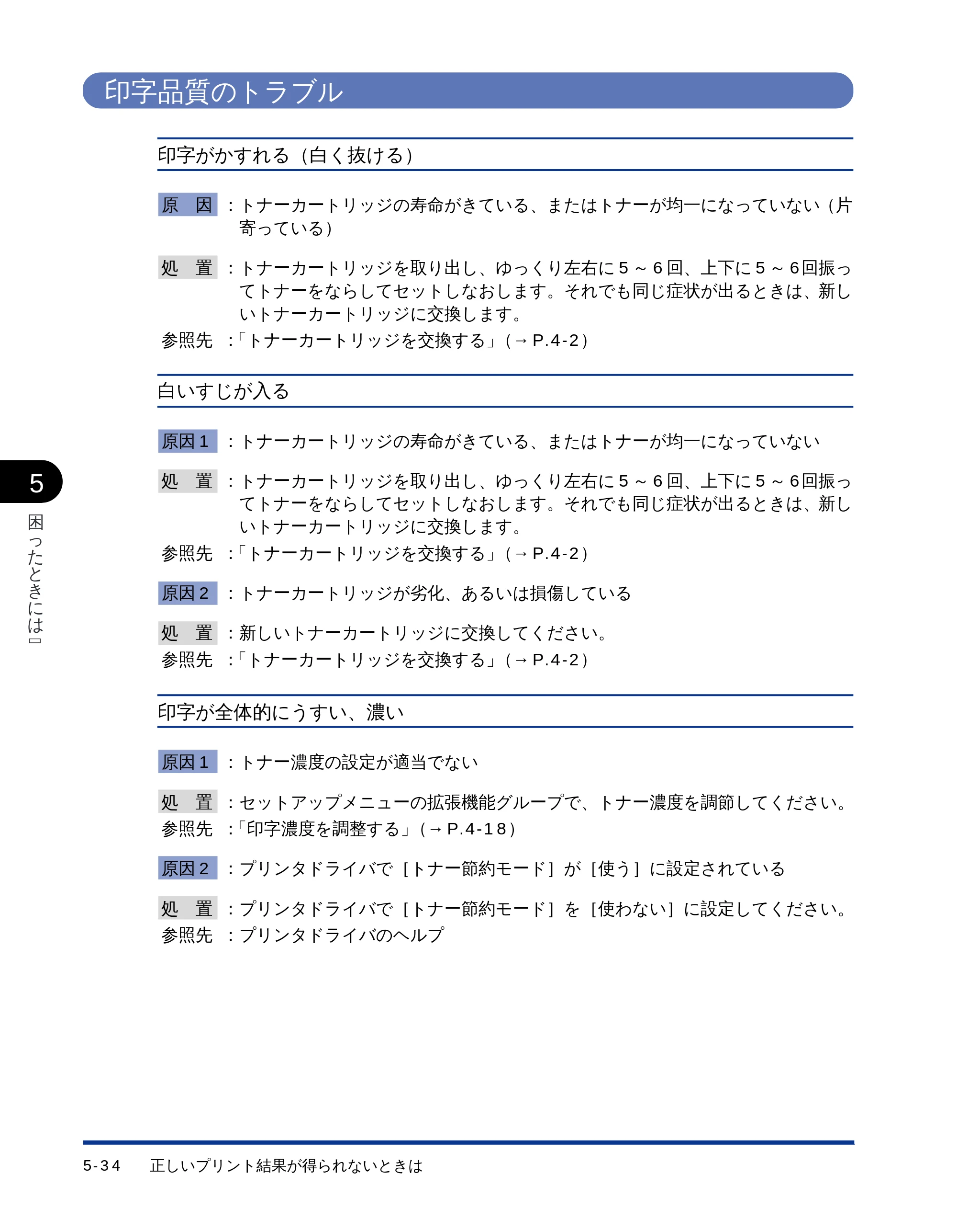 キヤノン LBP-1510 ユーザーズガイド （PDF形式／2.96Mバイト） — 印字品質のトラブル — 原本ページ — 136ページ