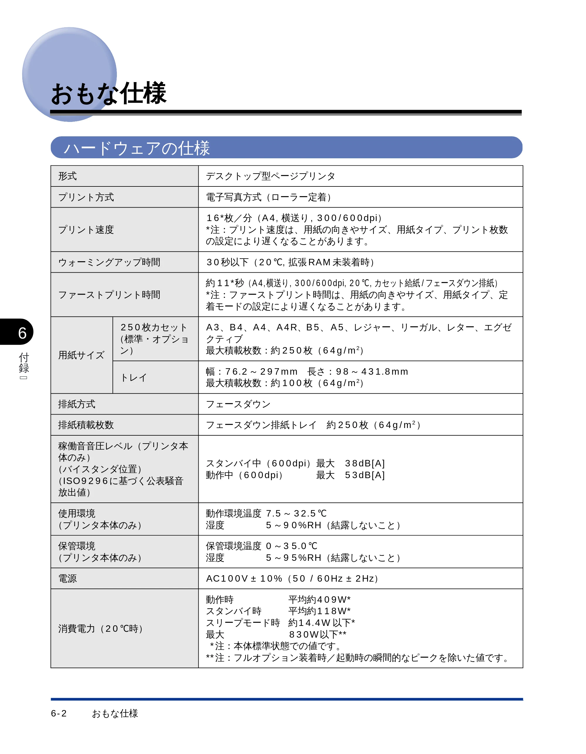 キヤノン LBP-1510 ユーザーズガイド （PDF形式／2.96Mバイト） — おもな仕様 — 原本ページ — 141ページ