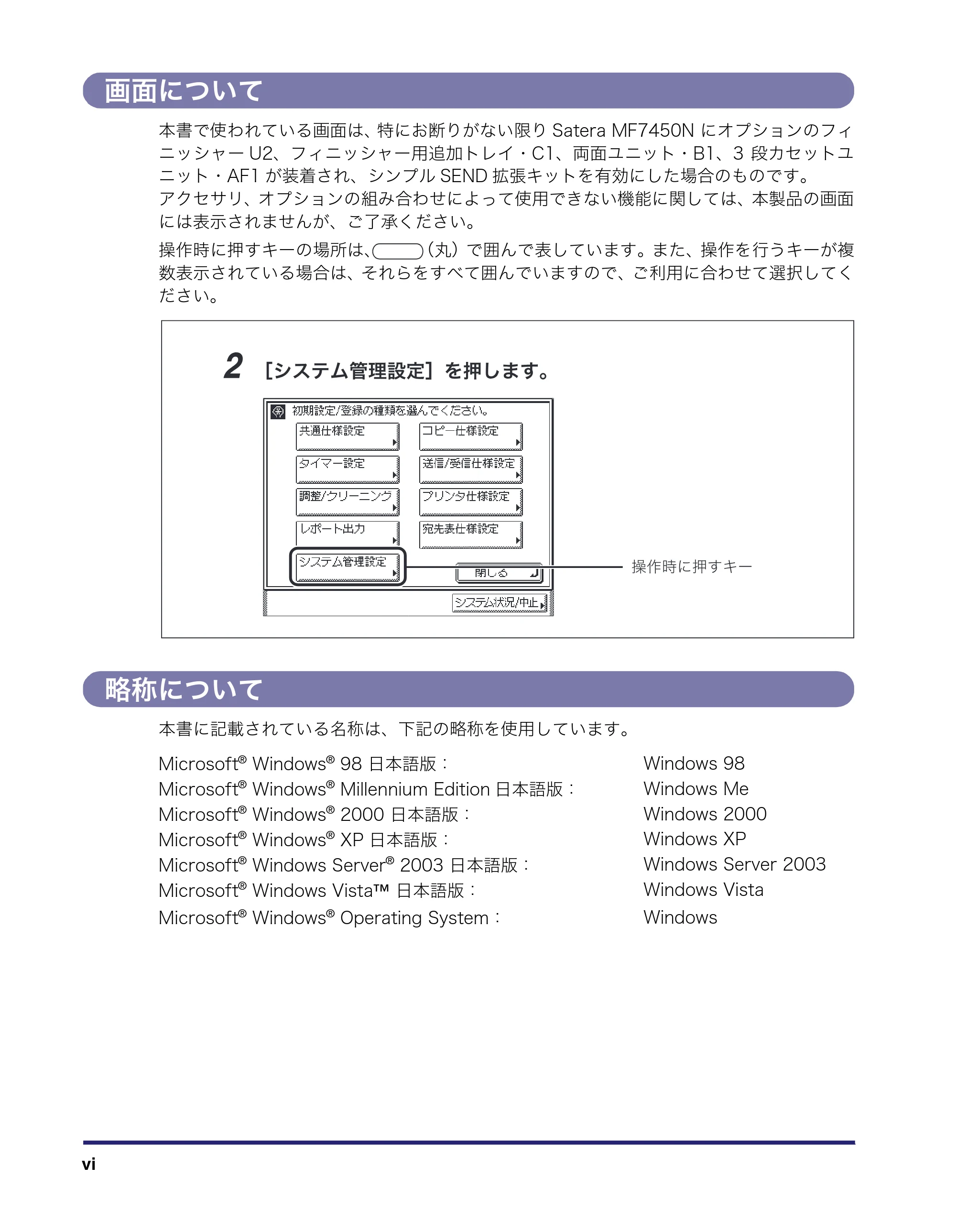 キヤノン MF7450N/MF7350N/MF7330 ネットワークガイド (PDF形式/4.55Mバイト) — 画面について — 原本ページ — 8ページ