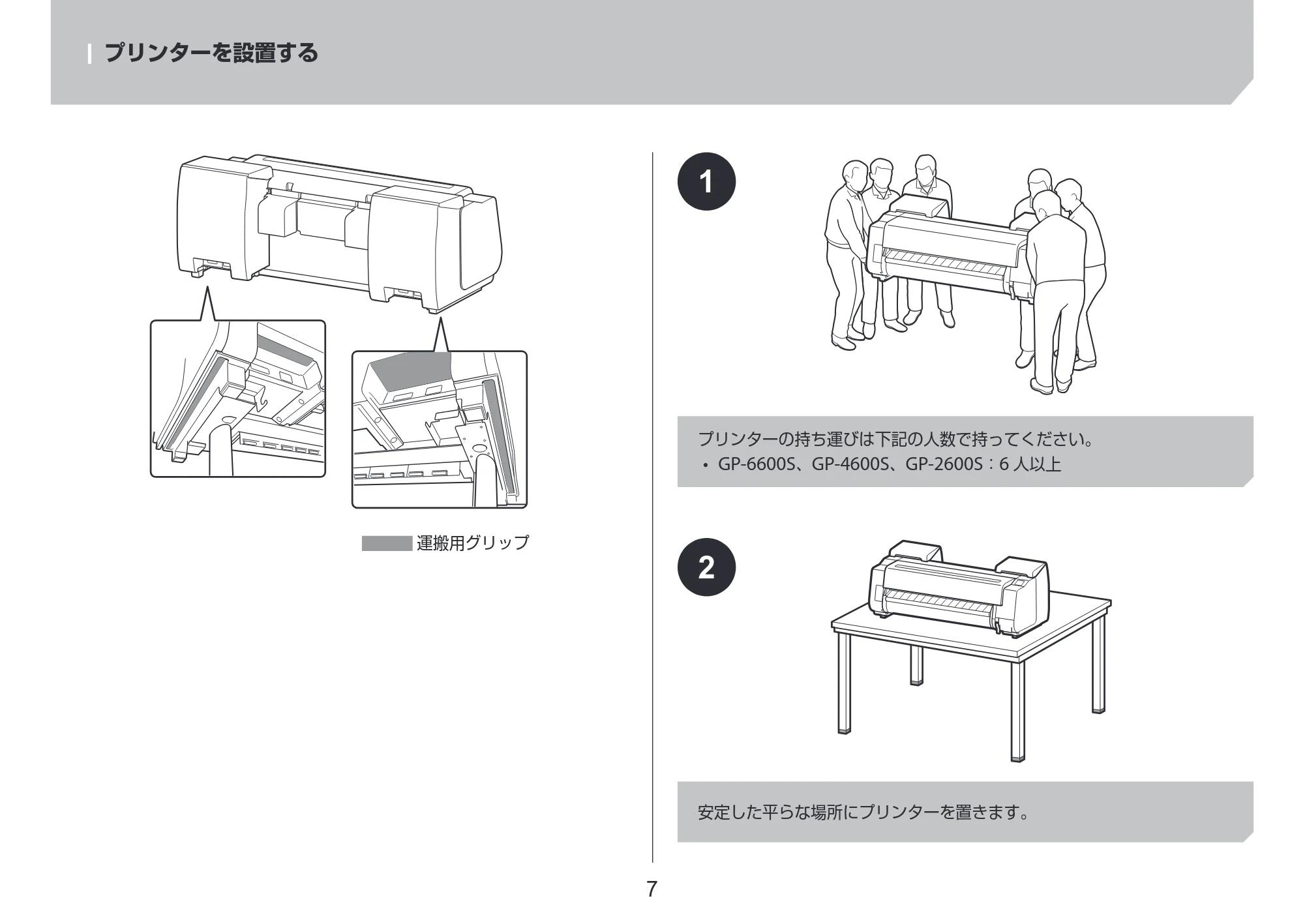 キヤノン GP-6600S・GP-4600S・GP-2600S GP-6600S・GP-4600S・GP-2600S 設置ガイド 2024年4月11日掲載（PDF：2.55MB） — プリンターを設置する — 原本ページ — 7ページ