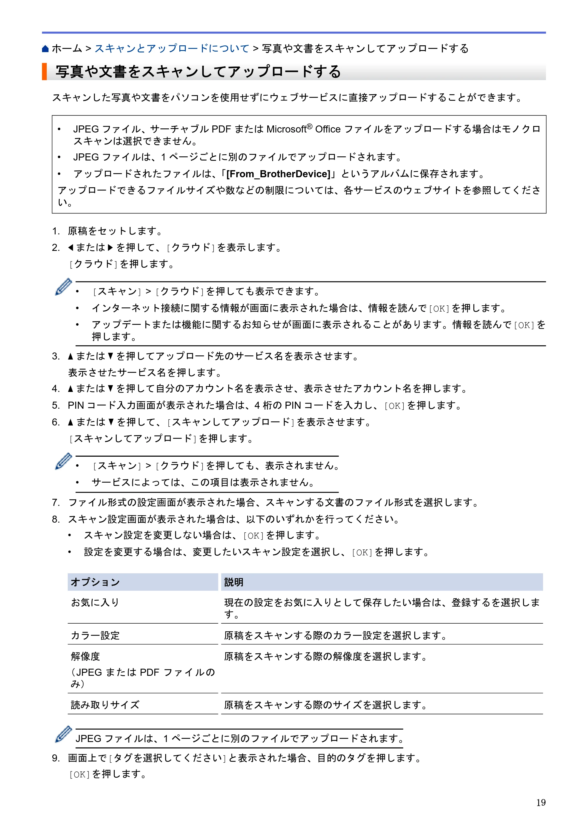 ブラザー DCP-J562N / DCP-J762N / DCP-J962N クラウド接続ガイド — 写真や文書をスキャンしてアップロードする — 原本ページ — 23ページ