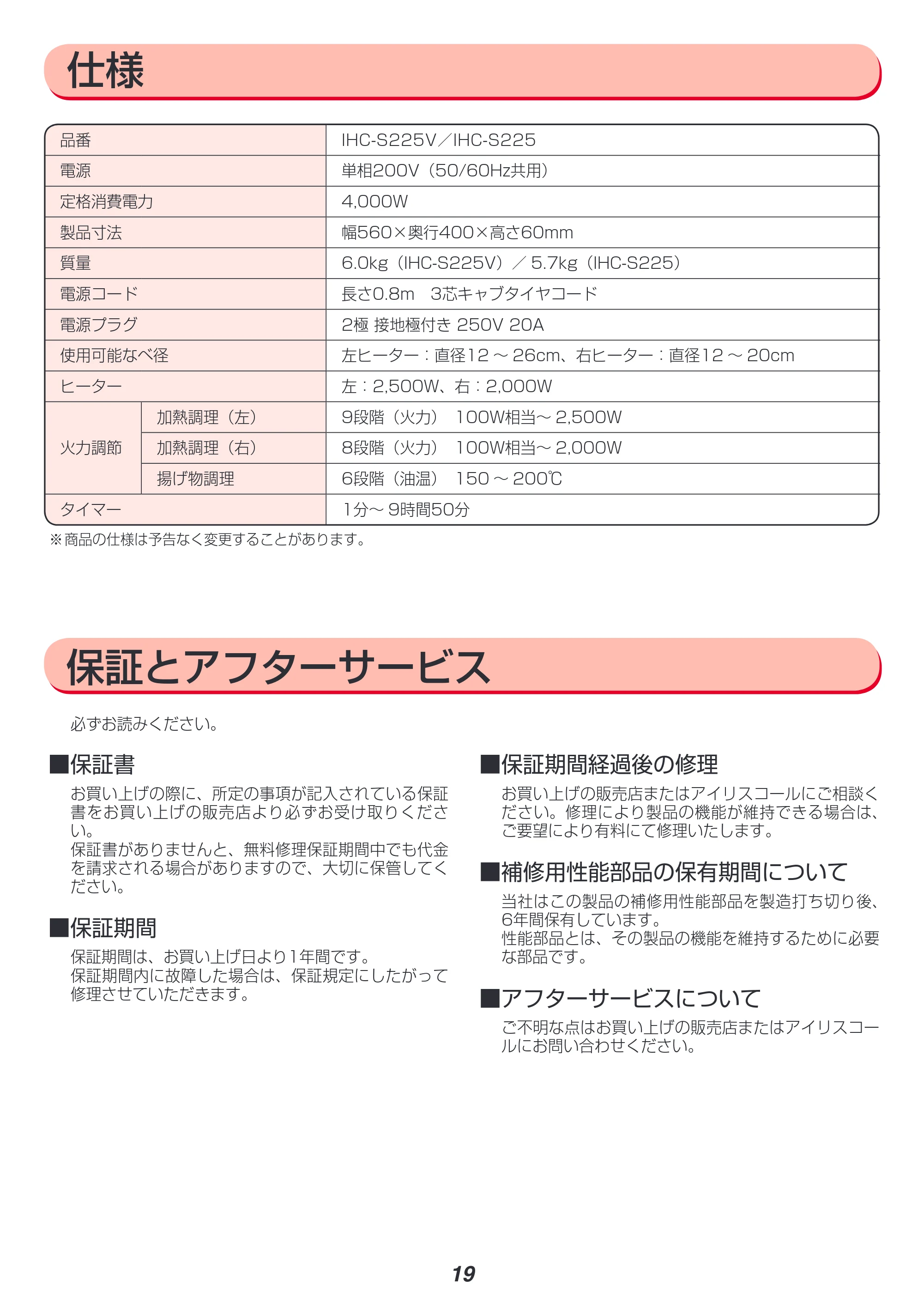 アイリスオーヤマ IHC-S225 取扱説明書 — 原本ページ — 19ページ