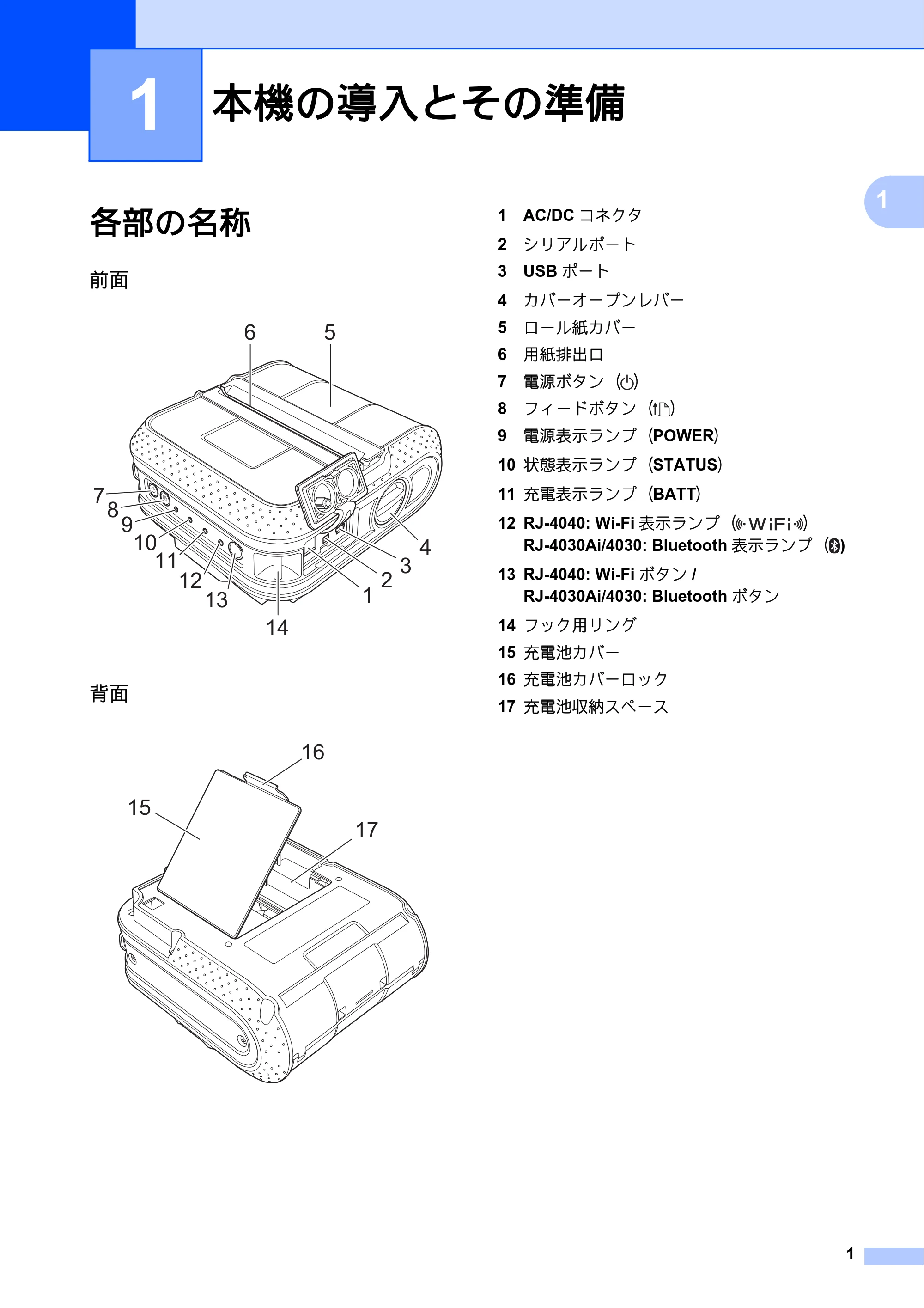 ブラザー RJ-4030 / RJ-4030Ai / RJ-4040 ユーザーズガイド — 1 本機の導入とその準備 — 原本ページ — 5ページ