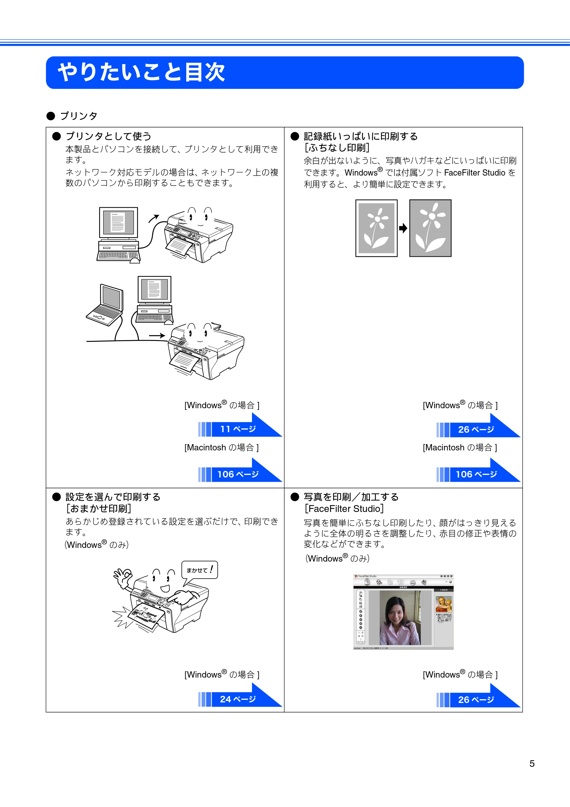 ブラザー DCP-165C / DCP-385C / DCP-535CN ユーザーズガイド ～パソコン活用編～ — やりたいこと目次 — 原本ページ — 7ページ