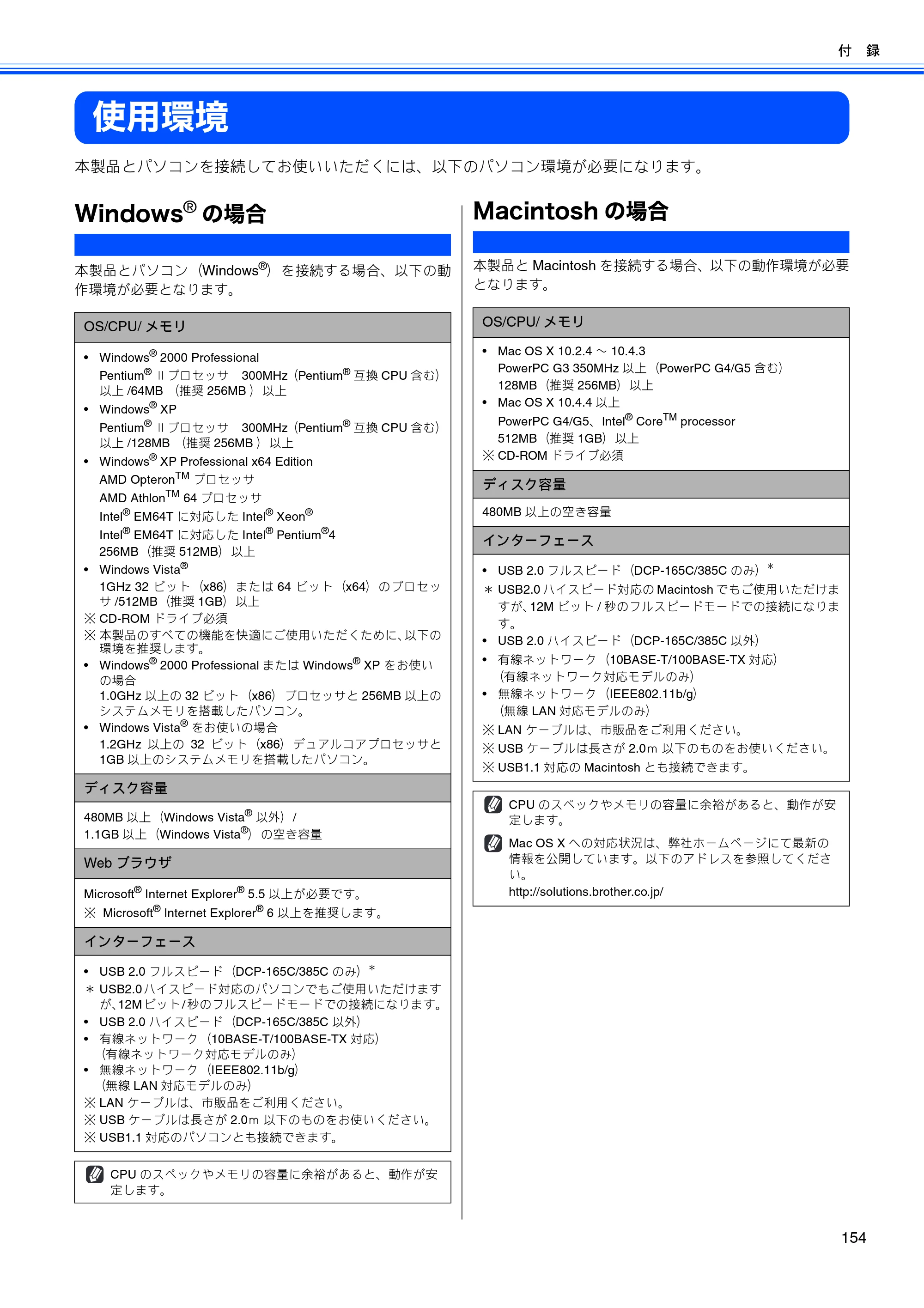 ブラザー DCP-165C / DCP-385C / DCP-535CN ユーザーズガイド ～パソコン活用編～ — 使用環境 — 原本ページ — 156ページ