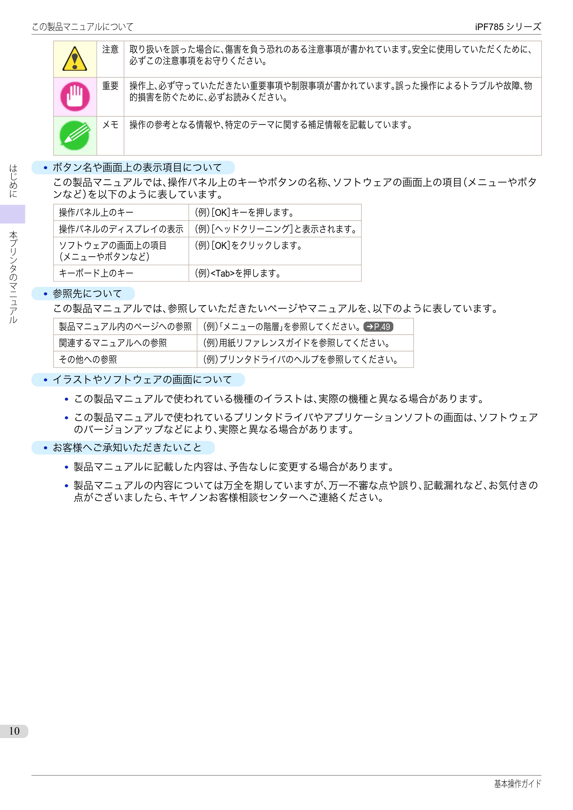 キヤノン iPF680/685/780/785 iPF785 基本操作ガイド（PDF：11.3MB） — 原本ページ — 10ページ