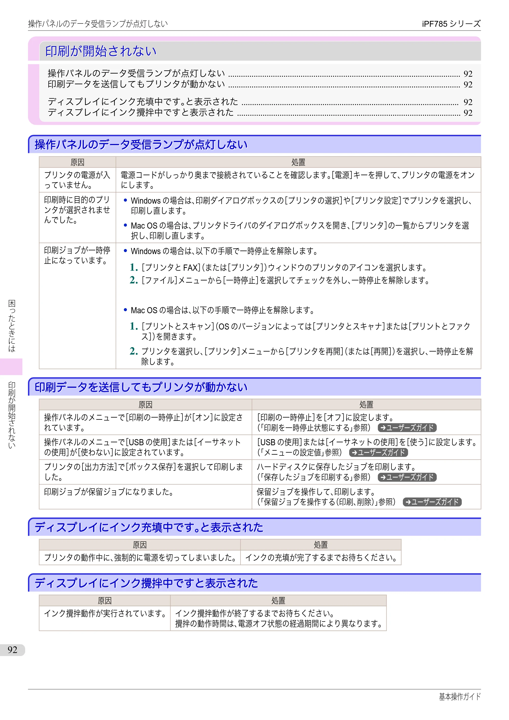 キヤノン iPF680/685/780/785 iPF785 基本操作ガイド（PDF：11.3MB） — 印刷が開始されない — 原本ページ — 92ページ