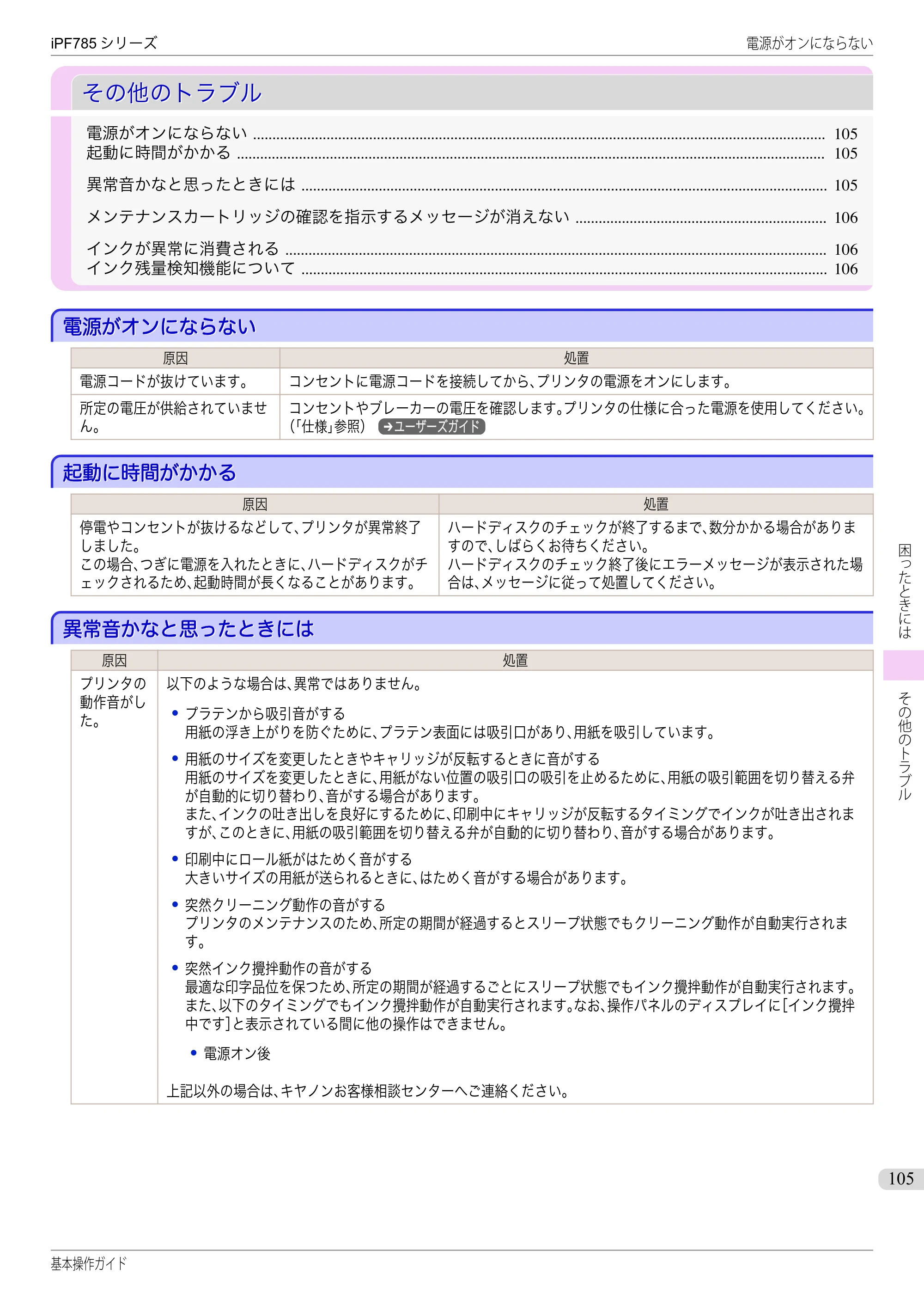 キヤノン iPF680/685/780/785 iPF785 基本操作ガイド（PDF：11.3MB） — その他のトラブル — 原本ページ — 105ページ