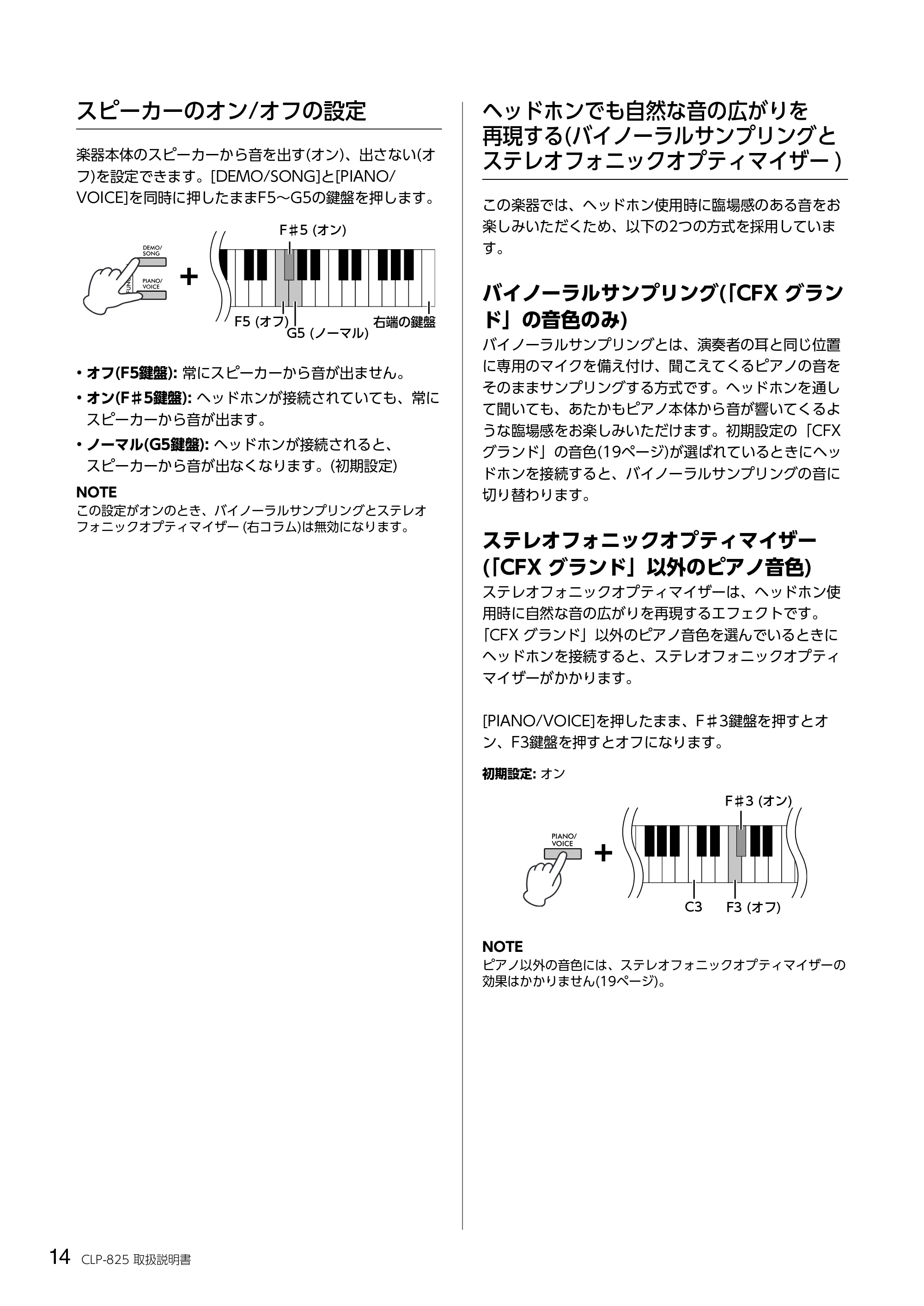 ヤマハ CLP-825 CLP-825 取扱説明書 — スピーカーのオン/オフの設定 — 原本ページ — 14ページ