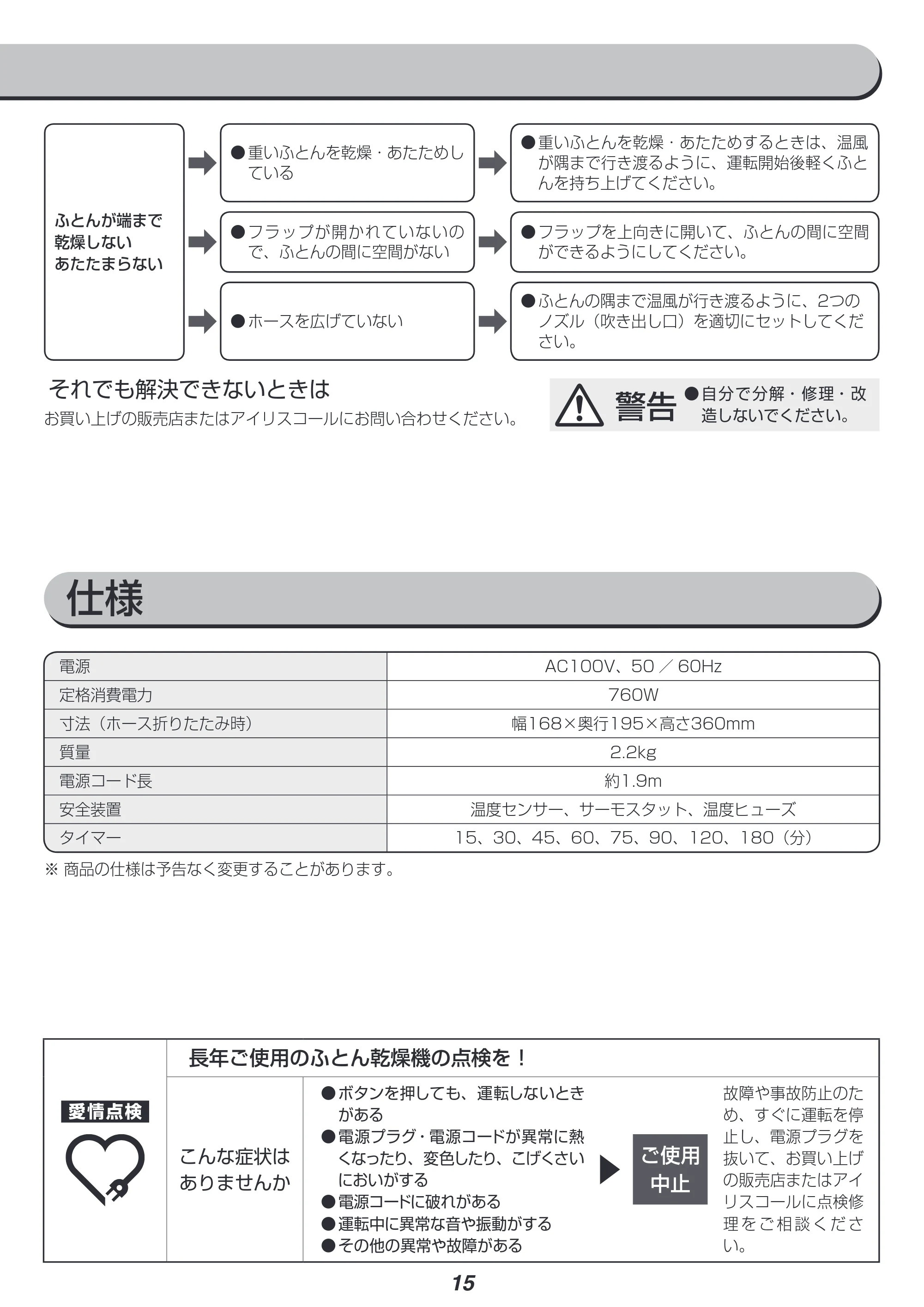 アイリスオーヤマ KFK-W2-WP 取扱説明書 — 原本ページ — 15ページ