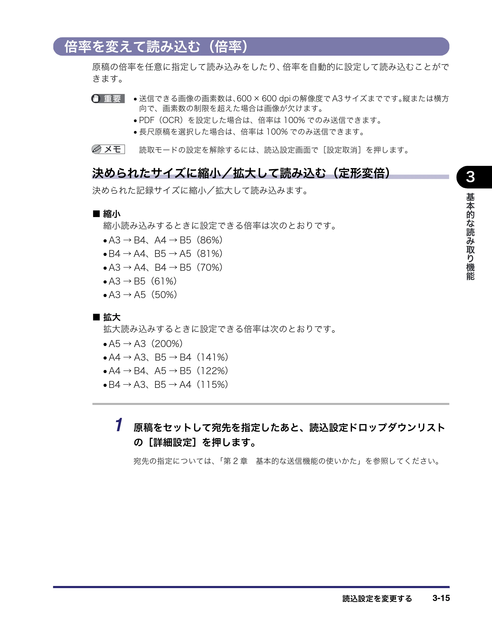 キヤノン iR5075N/5065/5065N/5055/5055N 送信／ファクスガイド （PDF形式／18.89Mバイト） — 倍率を変えて読み込む（倍率） — 原本ページ — 99ページ
