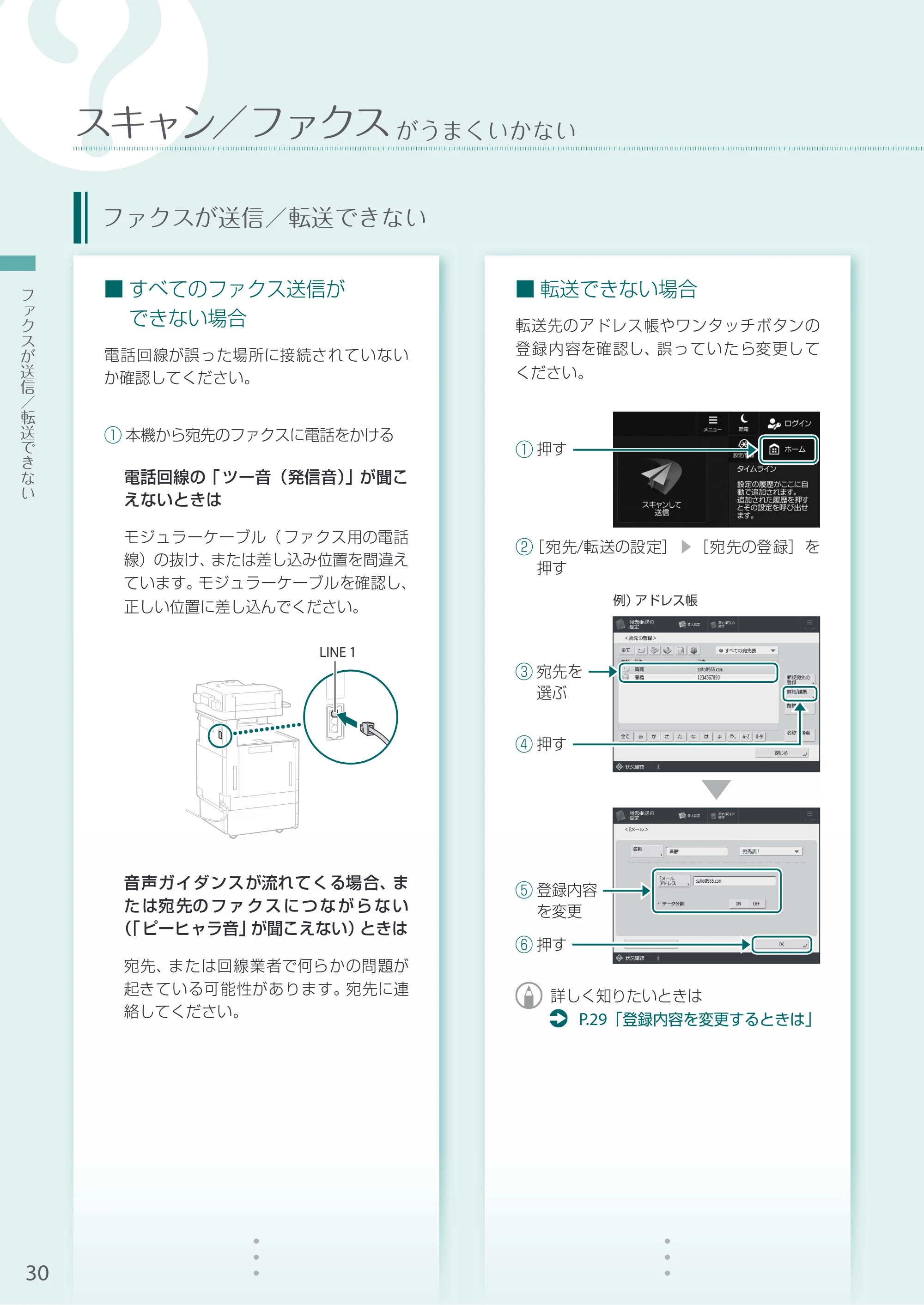 キヤノン A3機用) お困りごと解決ガイド 2020年10月2日更新（PDF：15.3MB） — ファクスが送信／転送できない — 原本ページ — 30ページ