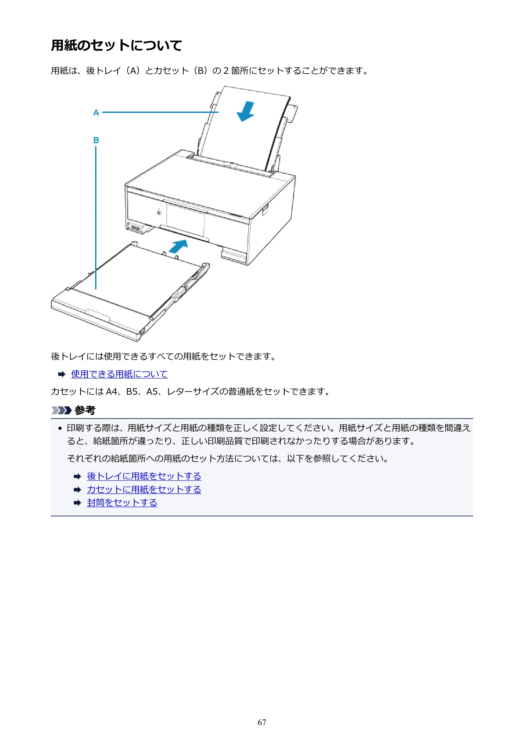 キヤノン PIXUS XK70 電子マニュアル PDF版（Mac版）（PDF：16.0MB） — 用紙のセットについて — 原本ページ — 67ページ