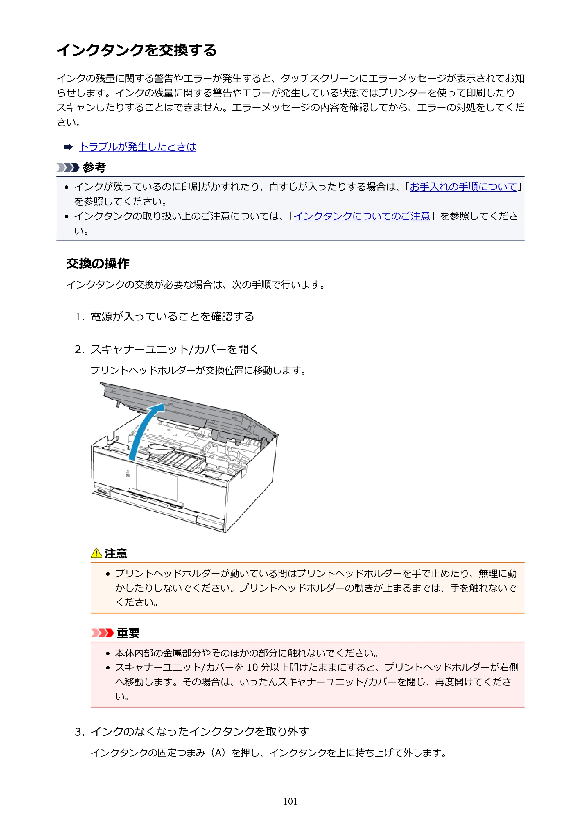 キヤノン PIXUS XK70 電子マニュアル PDF版（Mac版）（PDF：16.0MB） — インクタンクを交換する — 原本ページ — 101ページ