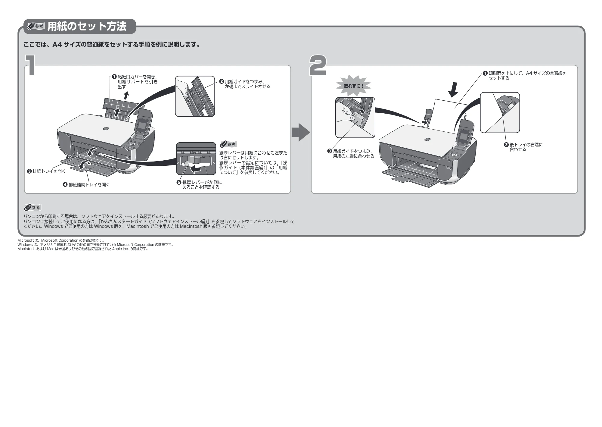 キヤノン PIXUS MP470 かんたんスタートガイド(本体設置編) (PDF形式/1.63Mバイト) — 原本ページ — 2ページ