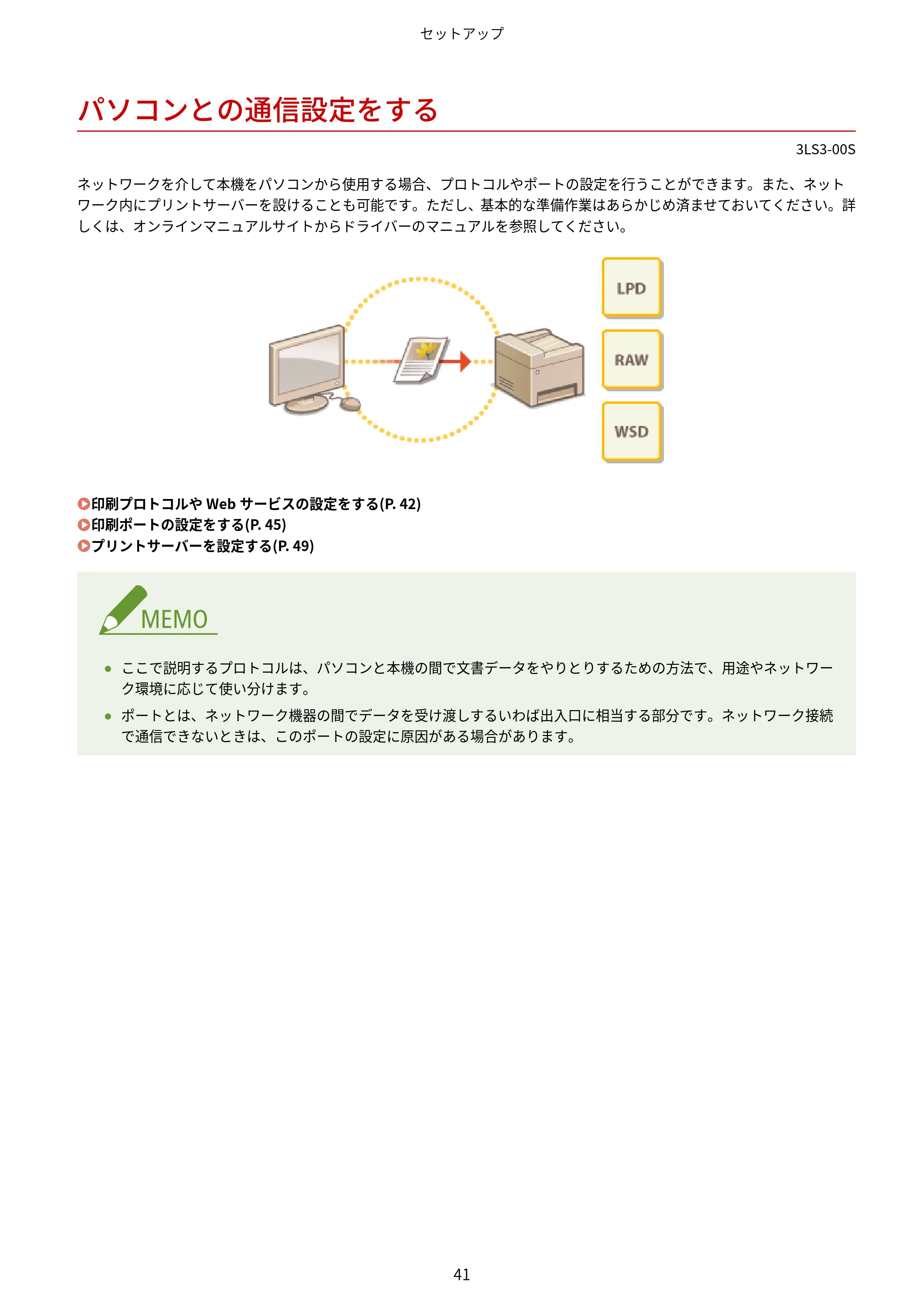 キヤノン MF745Cdw・MF743Cdw・MF741Cdw・MF644Cdw・MF642Cdw ユーザーズガイド 2021年12月2日掲載(PDF:6.75MB) — パソコンとの通信設定をする — 原本ページ — 49ページ