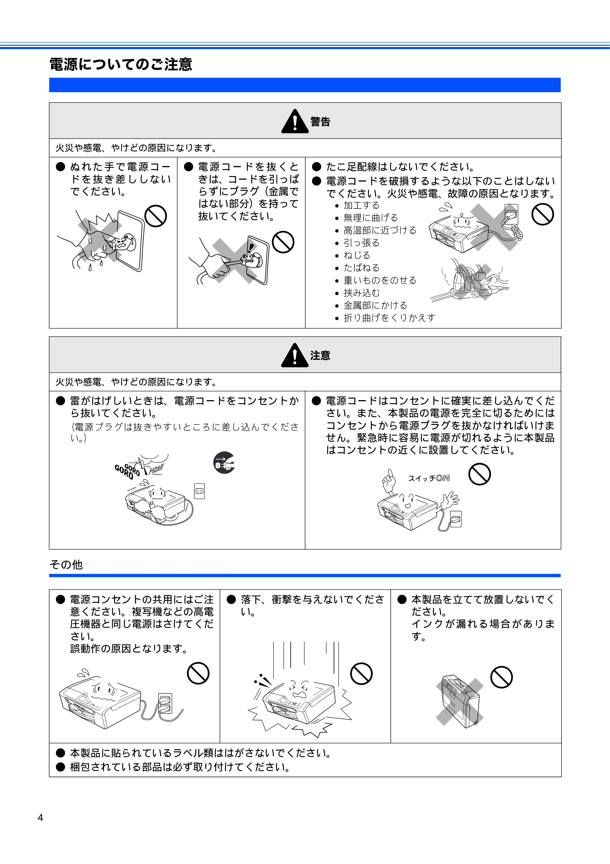 ブラザー DCP-750CN / DCP-750CNU かんたん設置ガイド — 電源についてのご注意 — 原本ページ — 6ページ