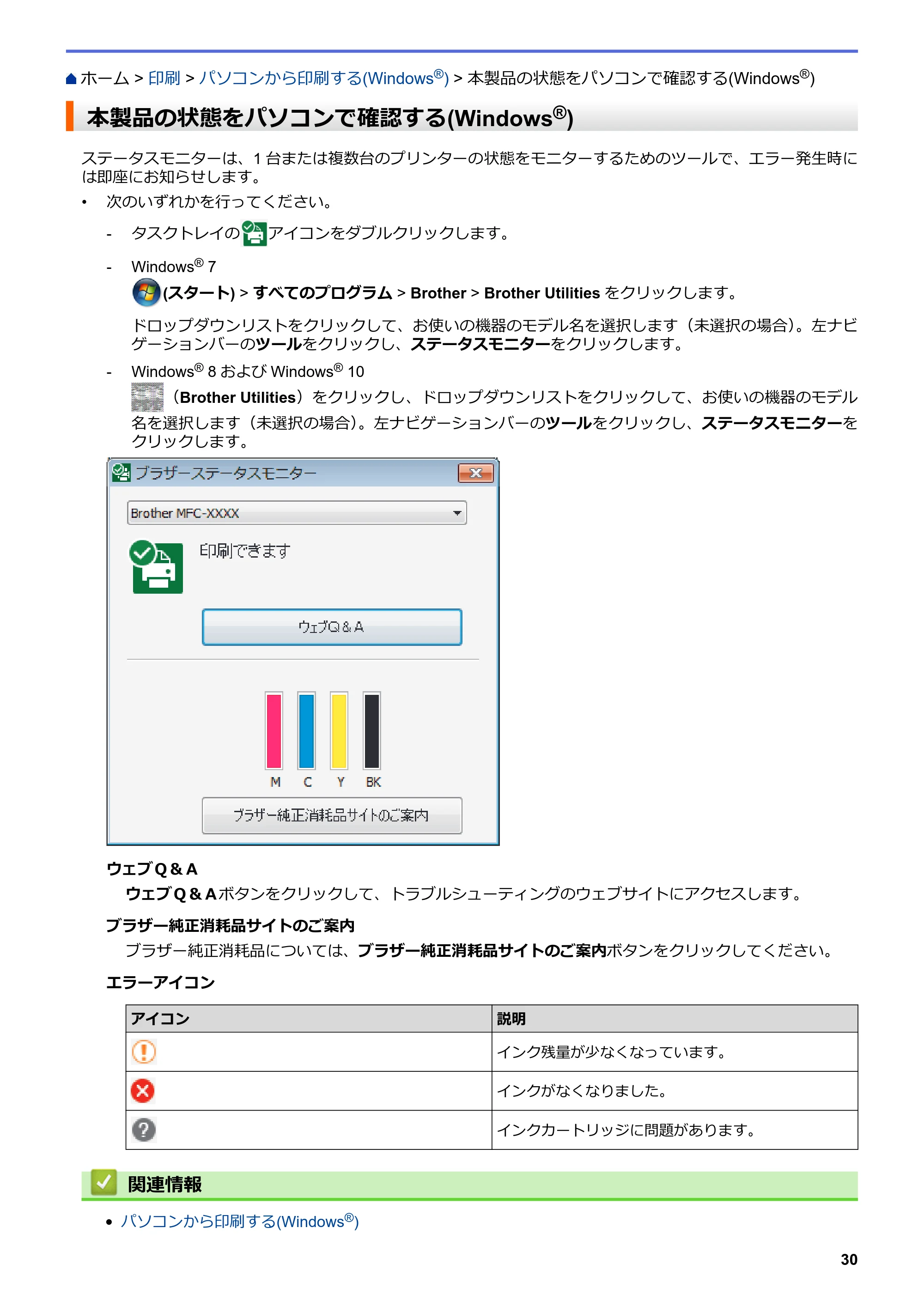 ブラザー DCP-J572N / DCP-J972N / DCP-J973N-B/W ユーザーズガイド（印刷用） ～パソコン活用＆ネットワーク～ — 本製品の状態をパソコンで確認する(Windows®) — 原本ページ — 35ページ