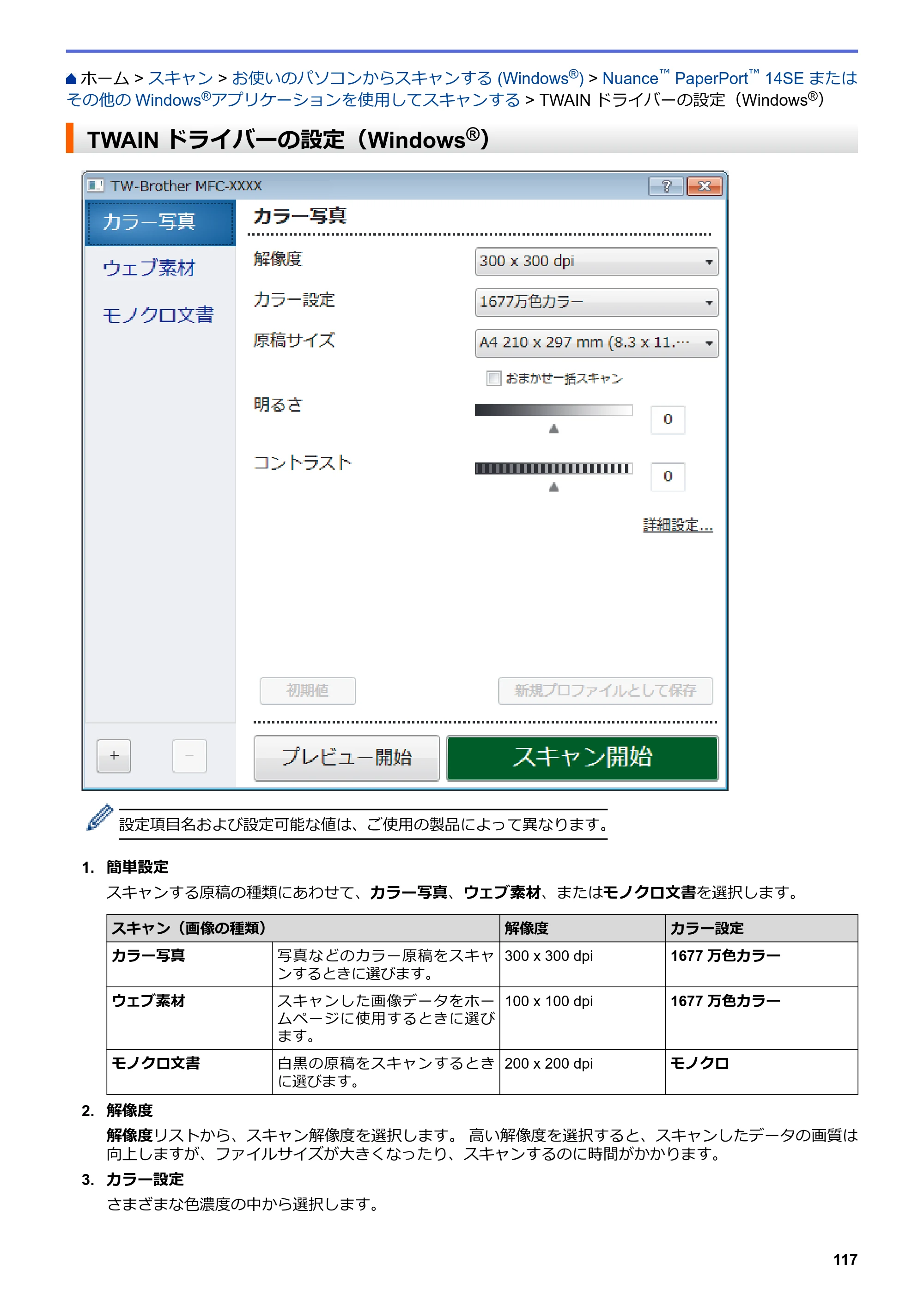 ブラザー DCP-J572N / DCP-J972N / DCP-J973N-B/W ユーザーズガイド（印刷用） ～パソコン活用＆ネットワーク～ — TWAINドライバーの設定（Windows®） — 原本ページ — 122ページ