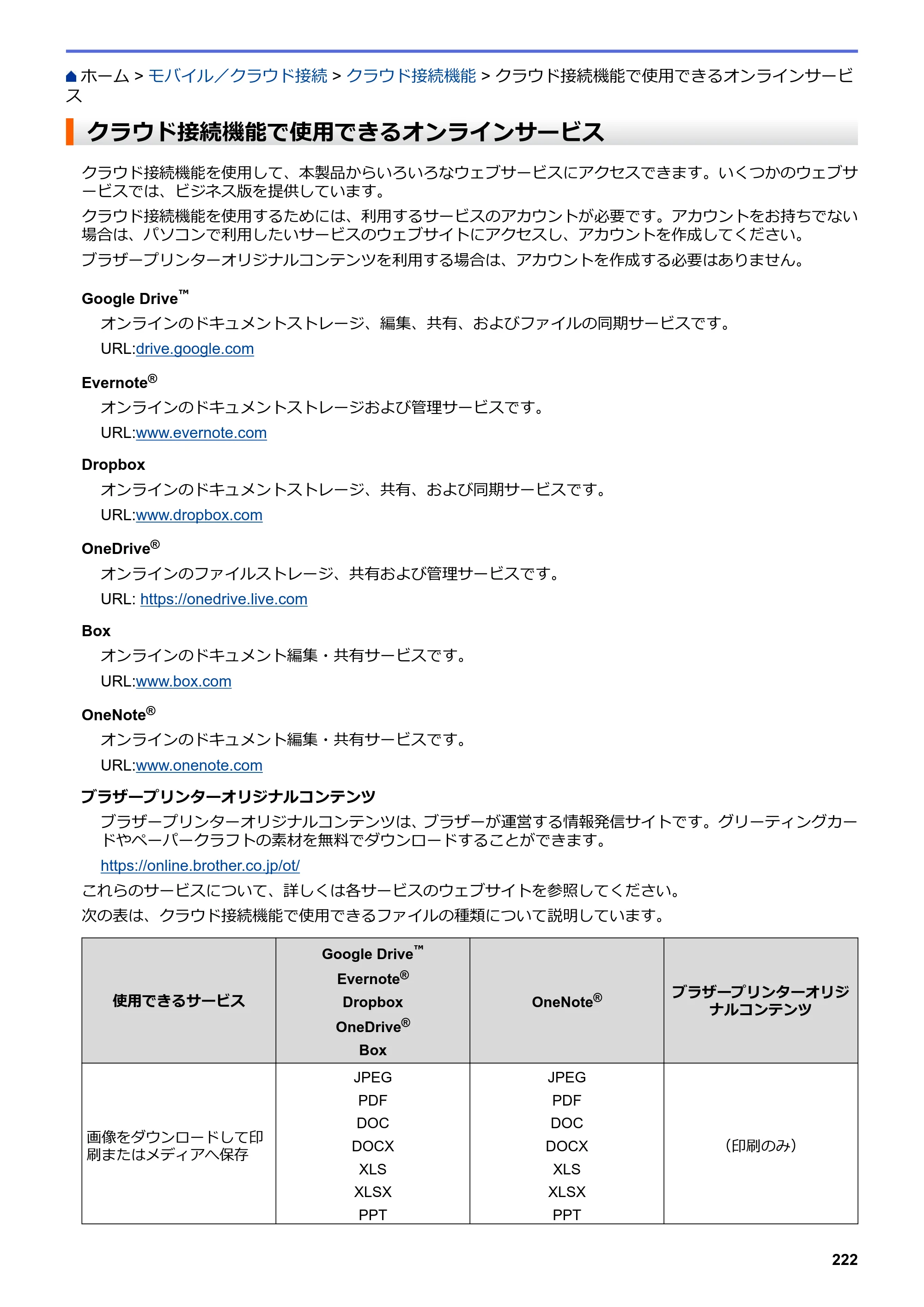 ブラザー DCP-J572N / DCP-J972N / DCP-J973N-B/W ユーザーズガイド（印刷用） ～パソコン活用＆ネットワーク～ — クラウド接続機能で使用できるオンラインサービス — 原本ページ — 227ページ