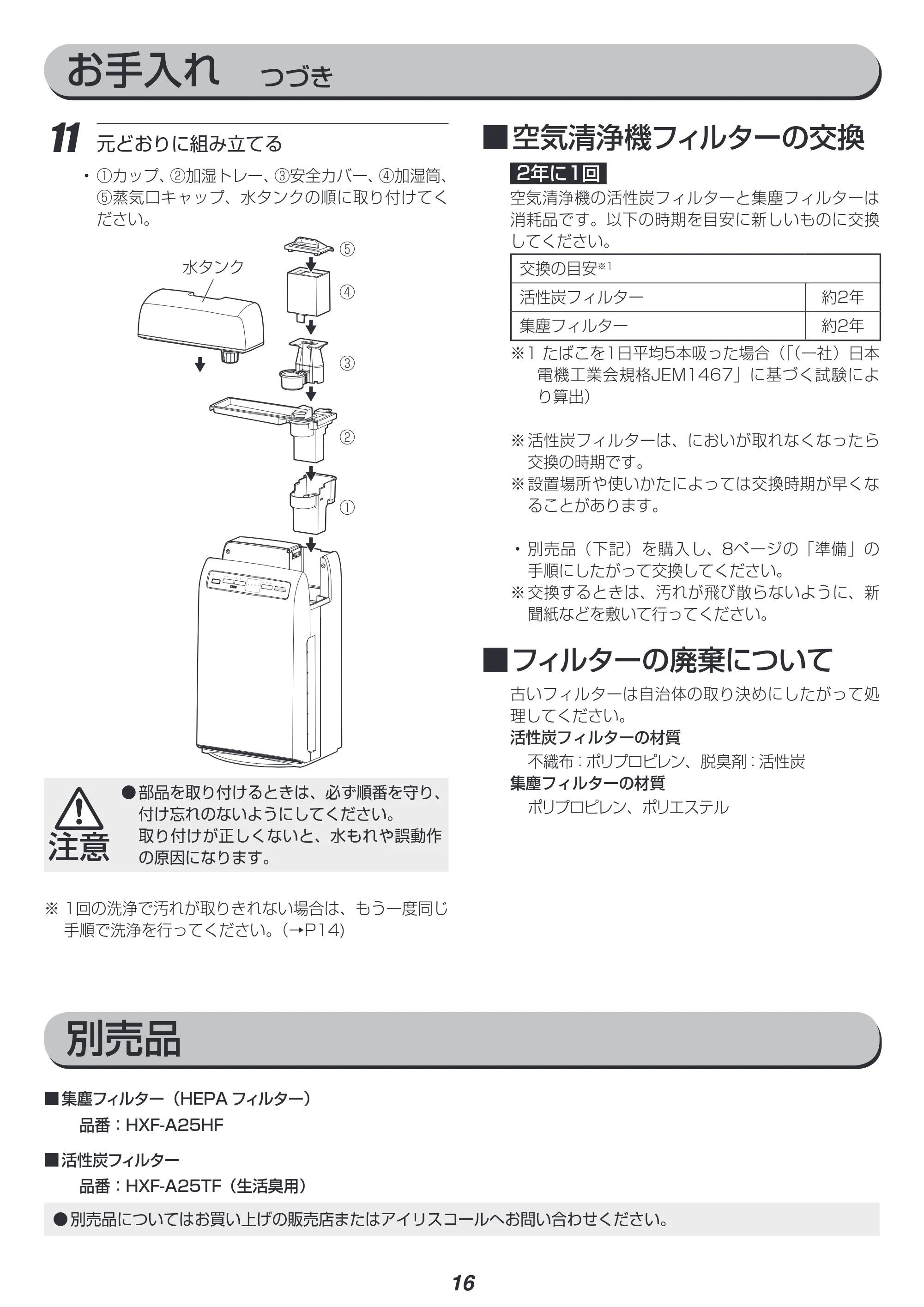 アイリスオーヤマ HXF-A25 取扱説明書 — 原本ページ — 16ページ