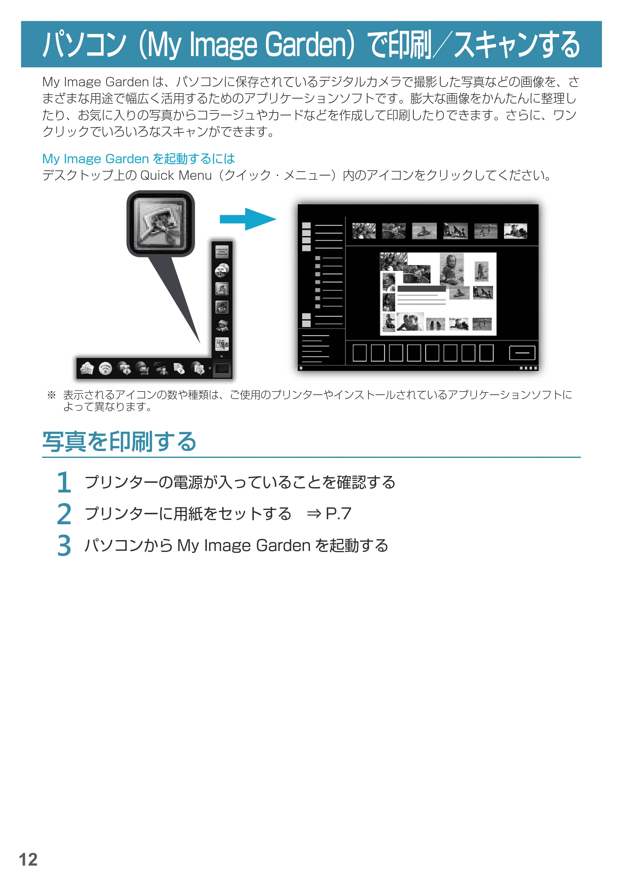 キヤノン PIXUS MG3630 基本操作マニュアル（PDF：3.26MB） — パソコン（My Image Garden）で印刷／スキャンする — 原本ページ — 14ページ