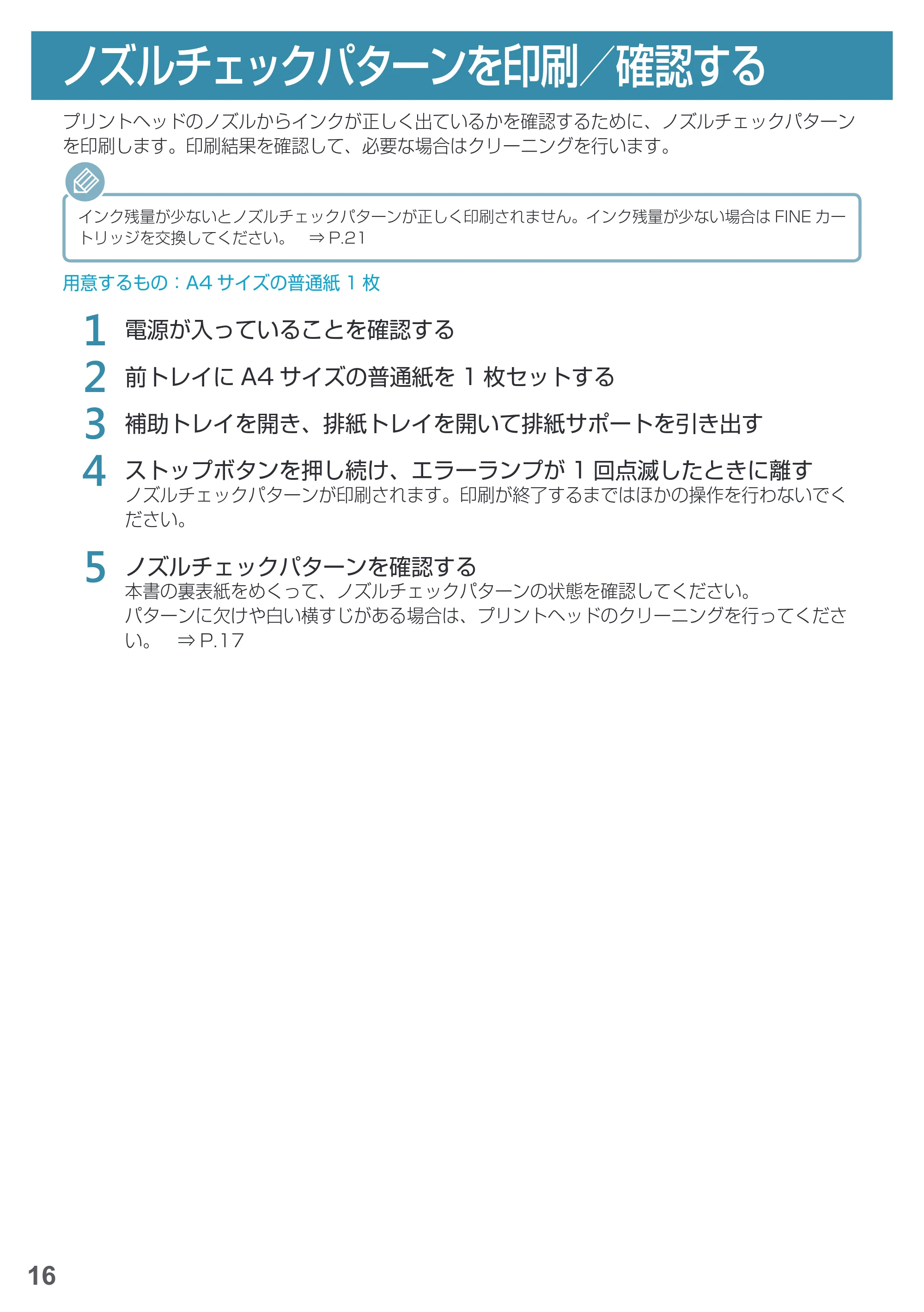 キヤノン PIXUS MG3630 基本操作マニュアル（PDF：3.26MB） — ノズルチェックパターンを印刷／確認する — 原本ページ — 18ページ