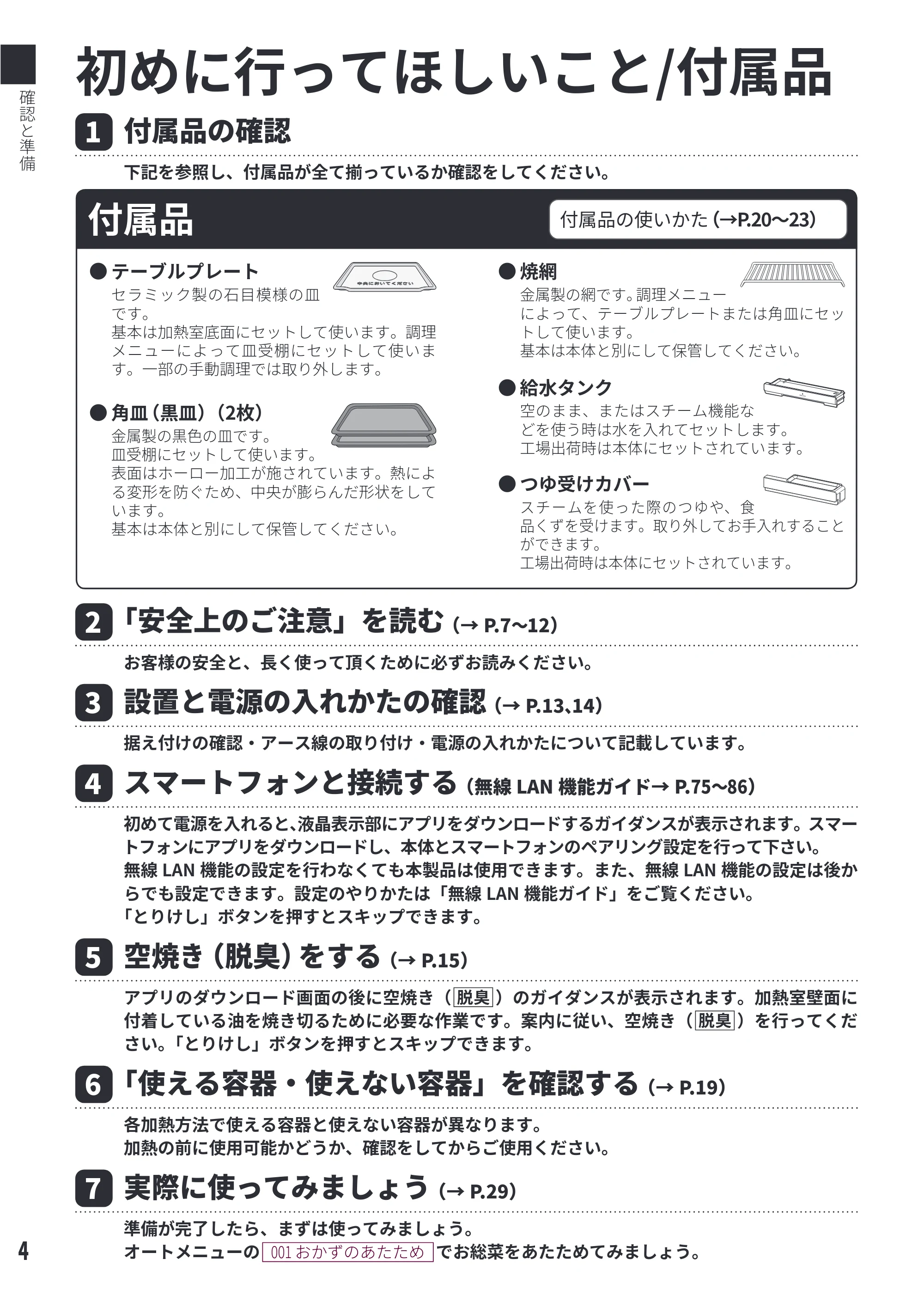 日立 MRO-W1E 取扱説明書 — 確認と準備 — 原本ページ — 4ページ